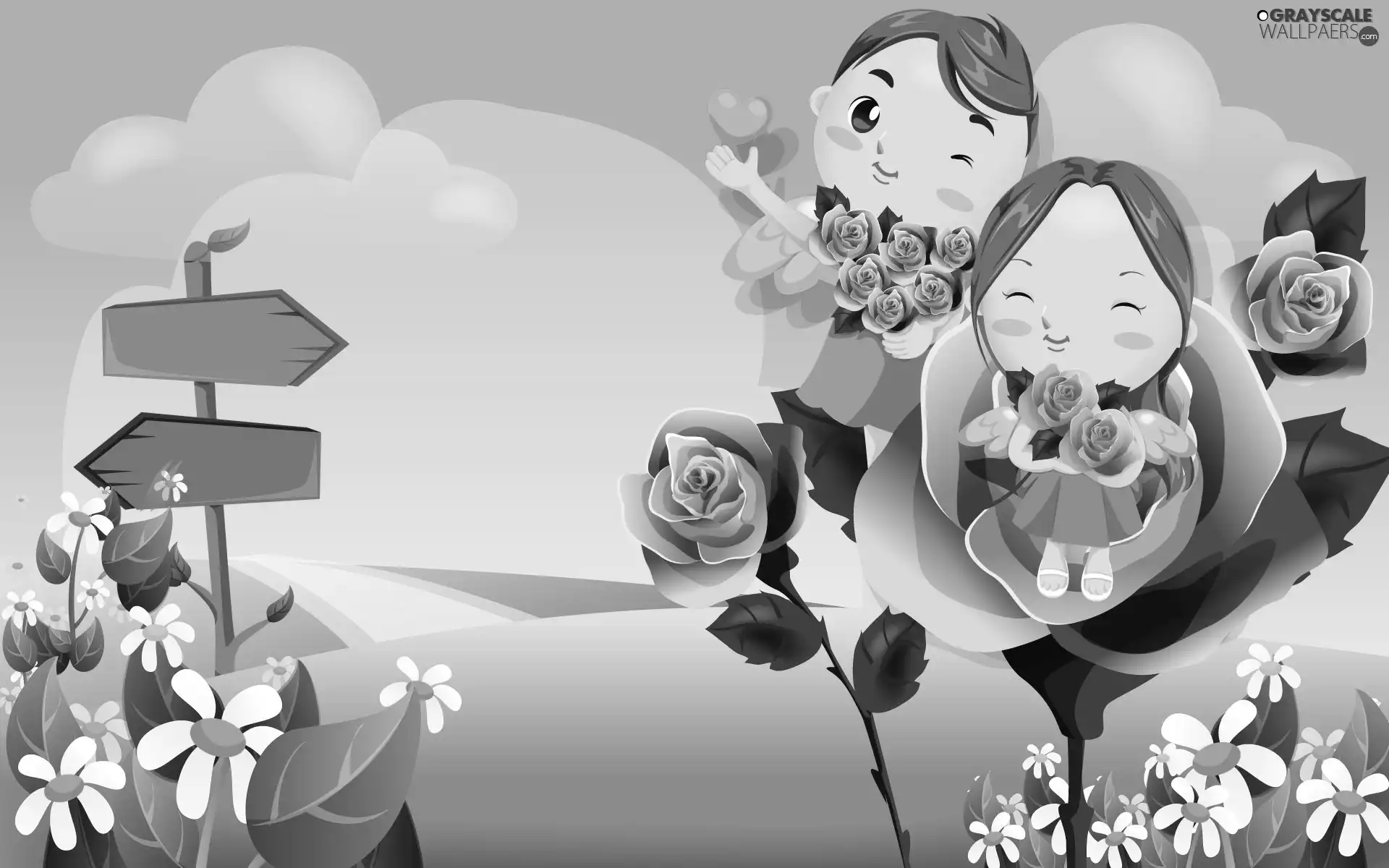 Steam, Meadow, Flowers, lovers