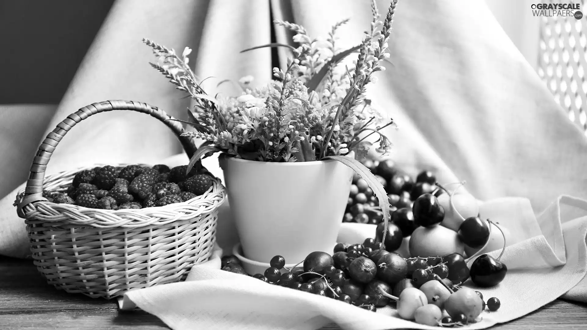 raspberries, Fruits, Flowers, Wildflowers, currant, gooseberry