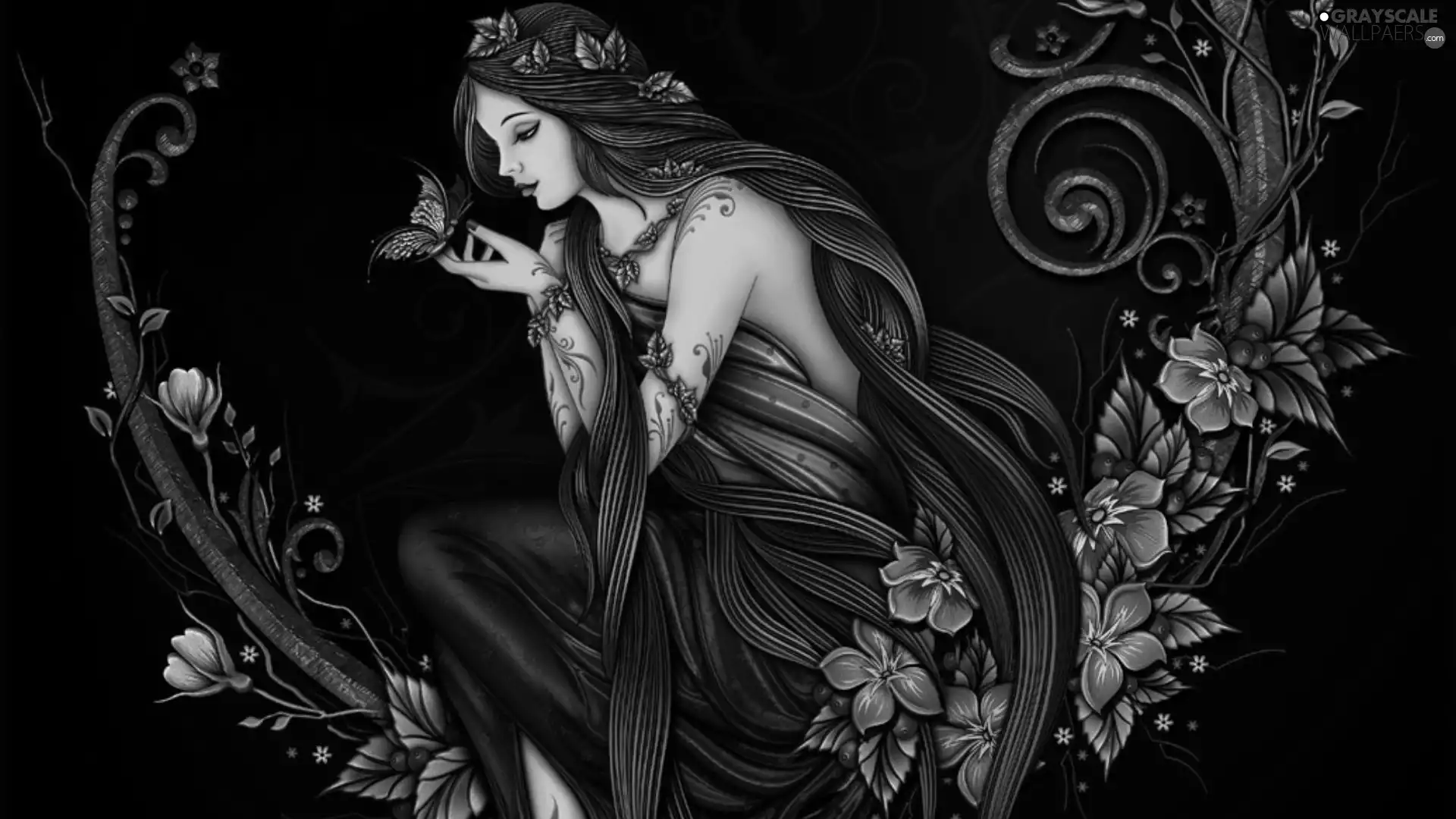 Women, tattoos, Flowers, butterfly