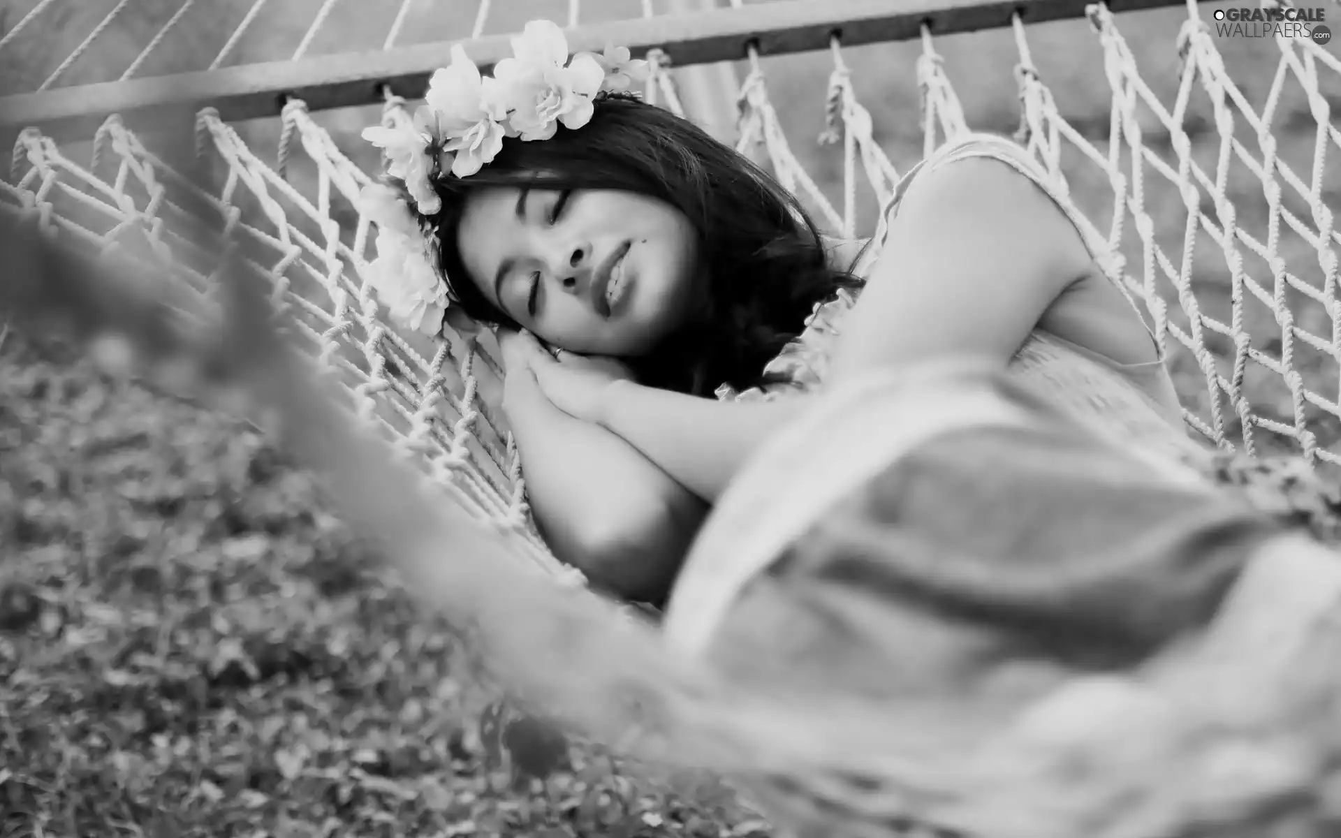 Women, wreath, Flowers, Hammock