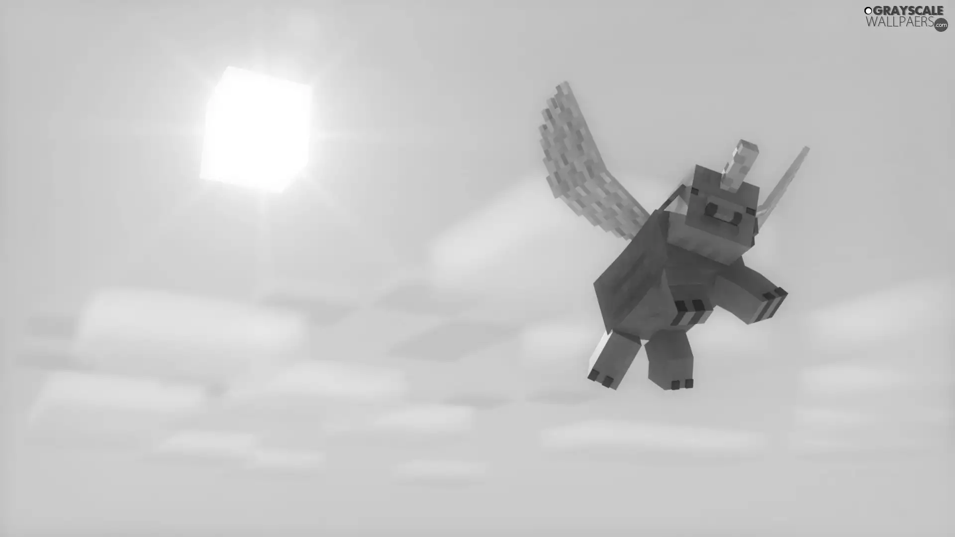 Sky, game, Flying, Piggs, sun, Minecraft