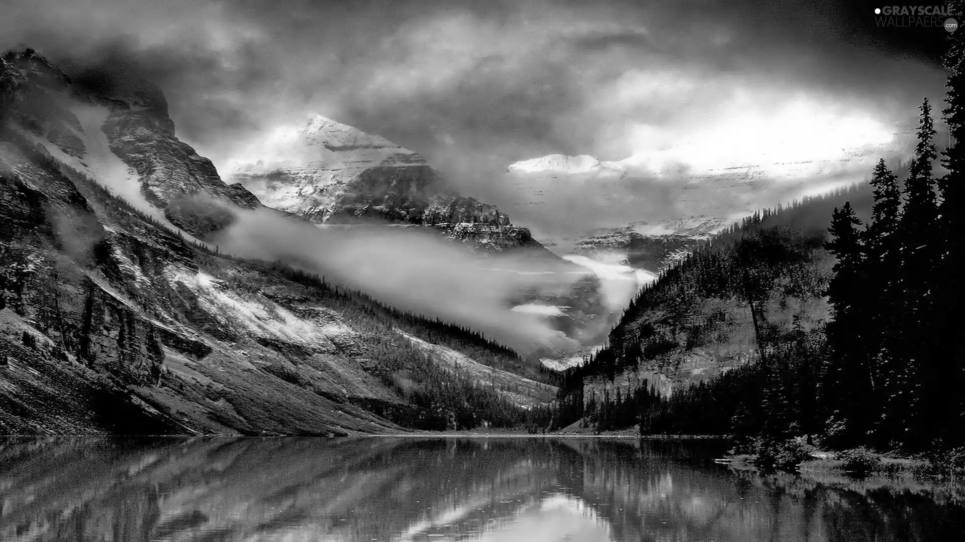 Fog, lake, Mountains