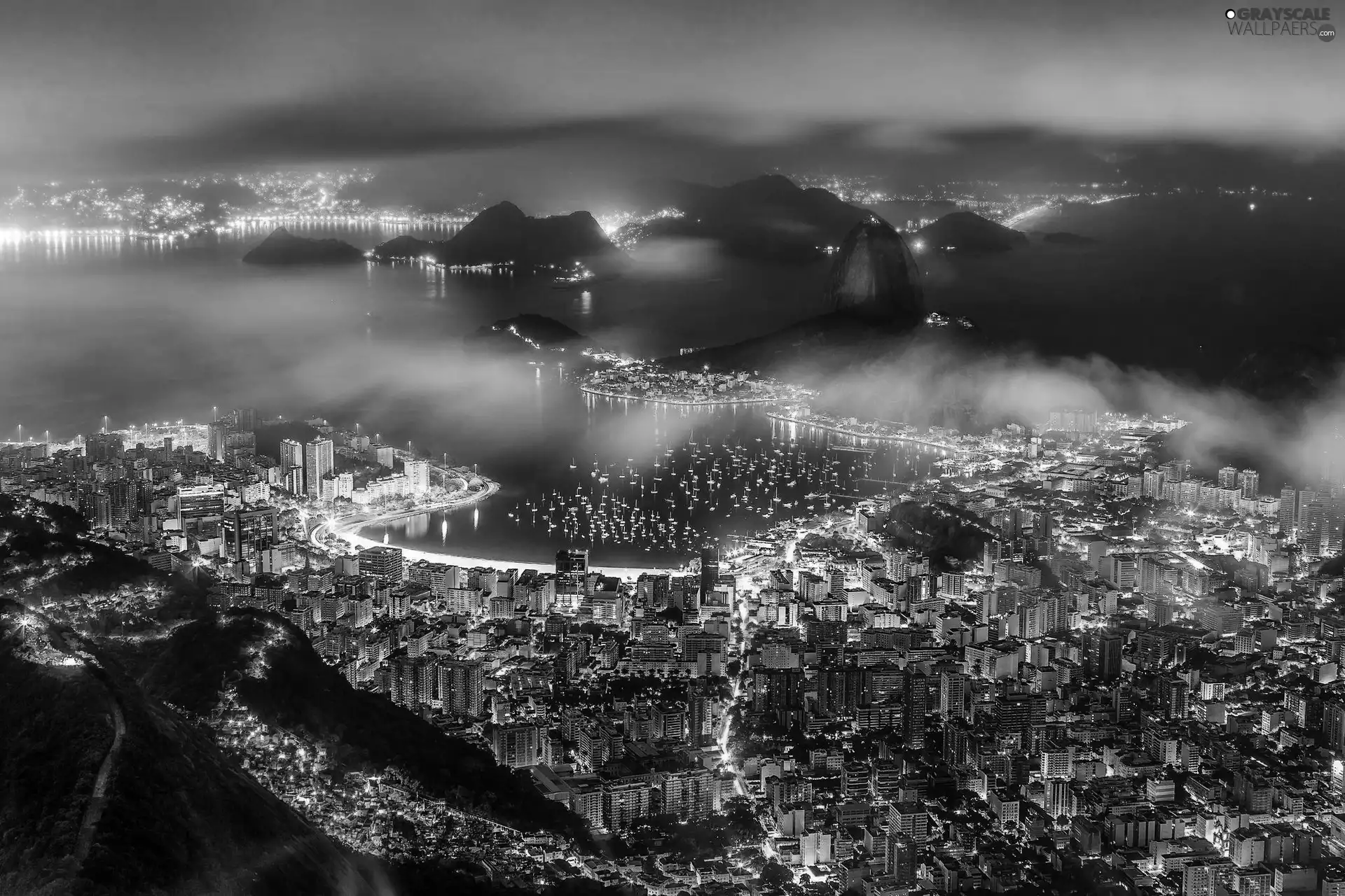 Fog, Town, Mountains