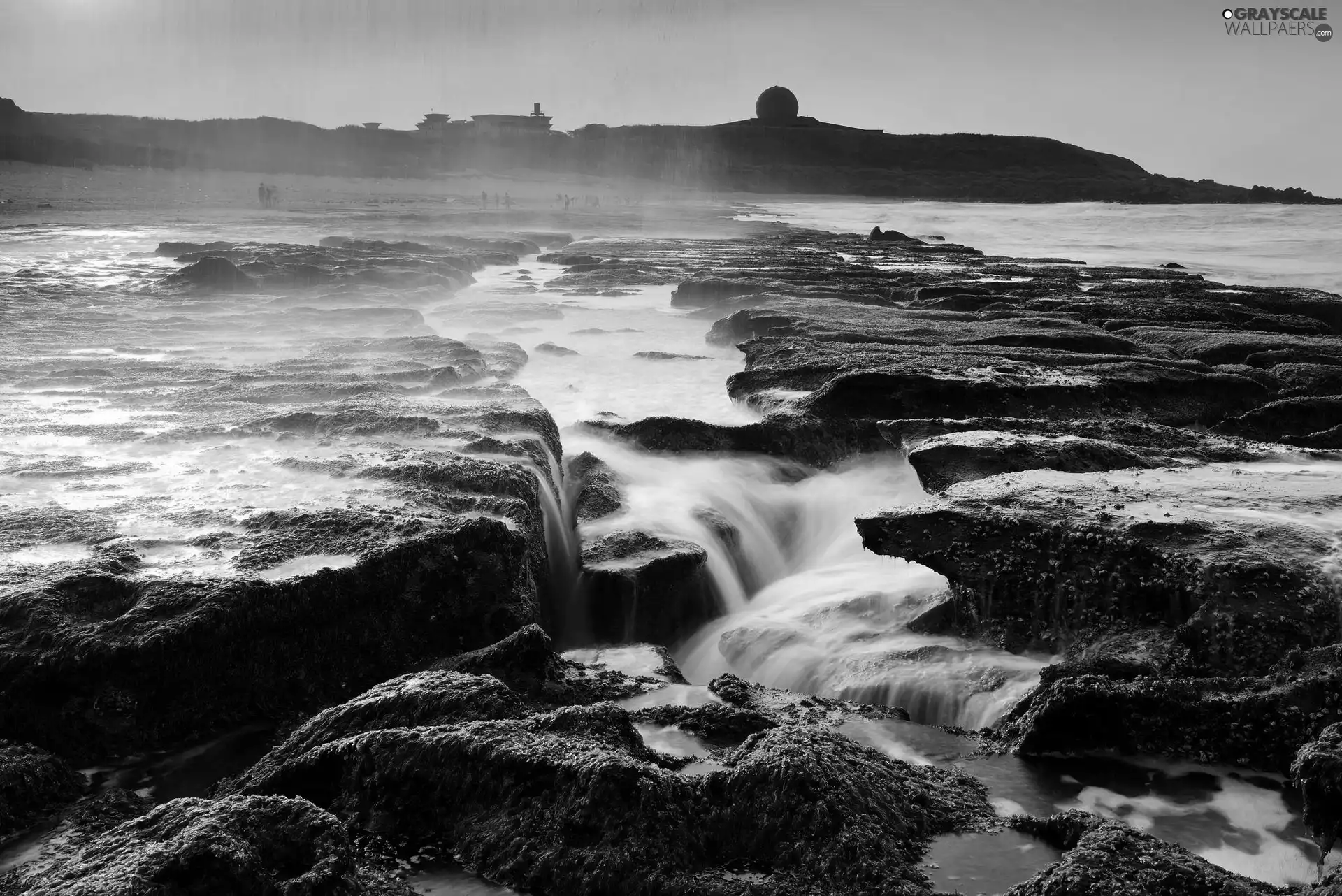 sea, rocks, Fog, pool