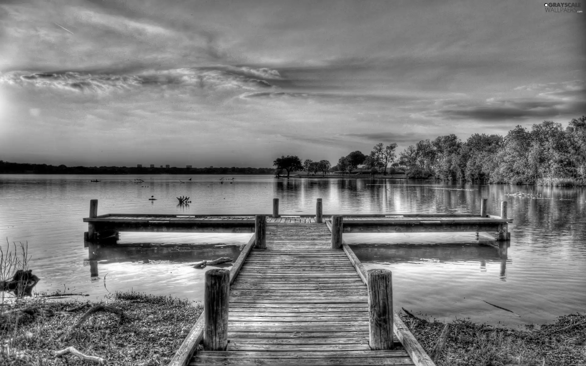 lake, footbridge