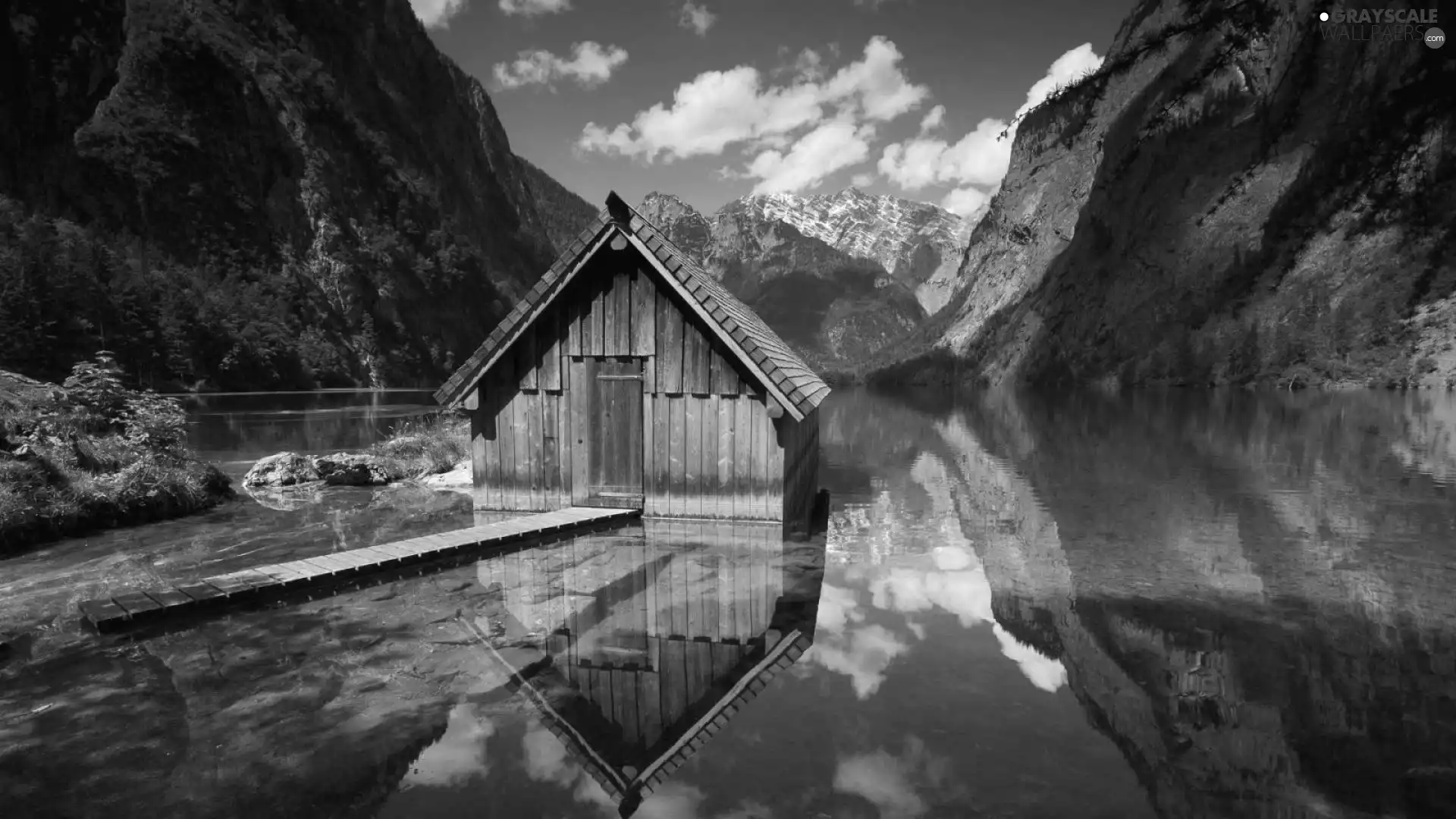 lake, cote, footbridge, Mountains