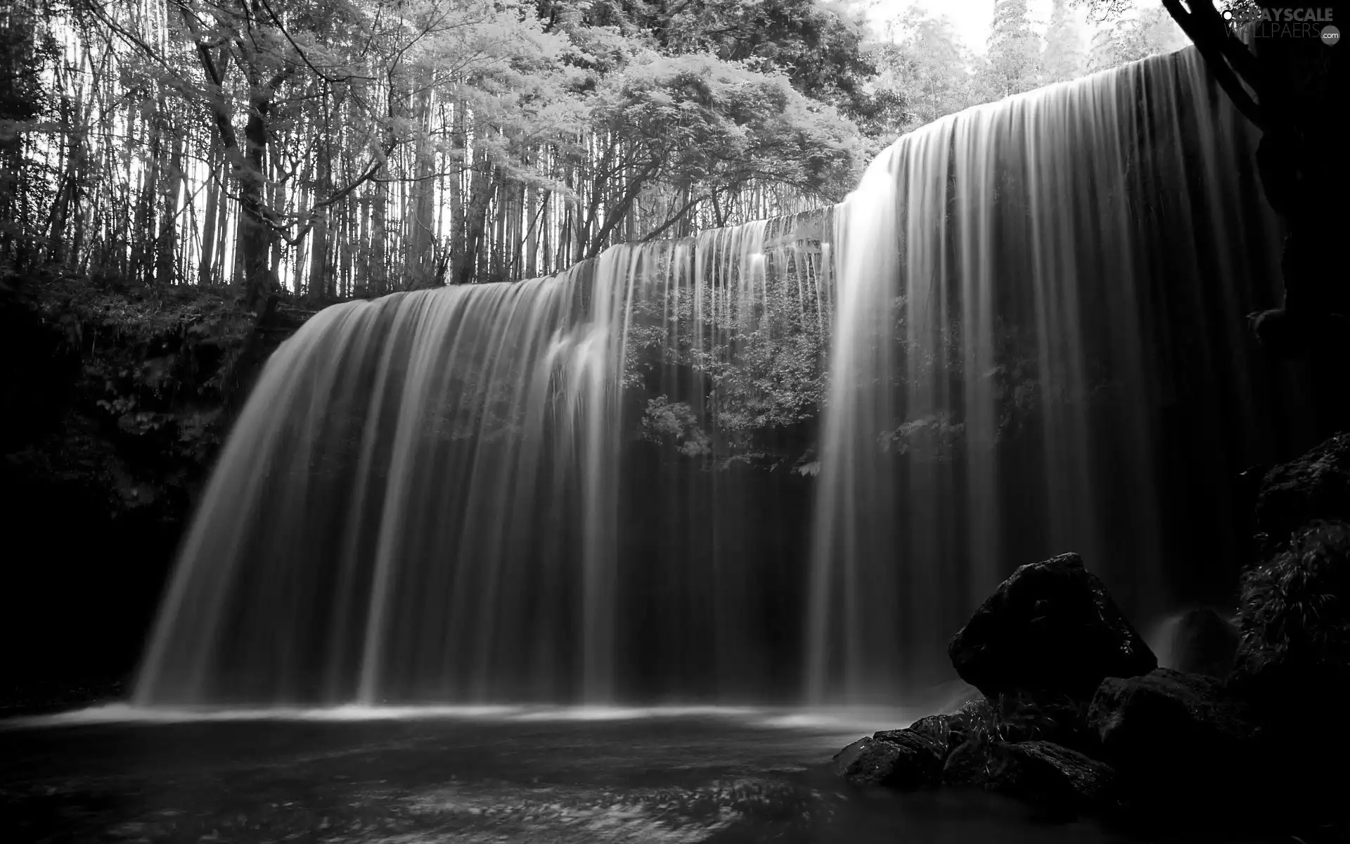 blue, Stones, forest, waterfall