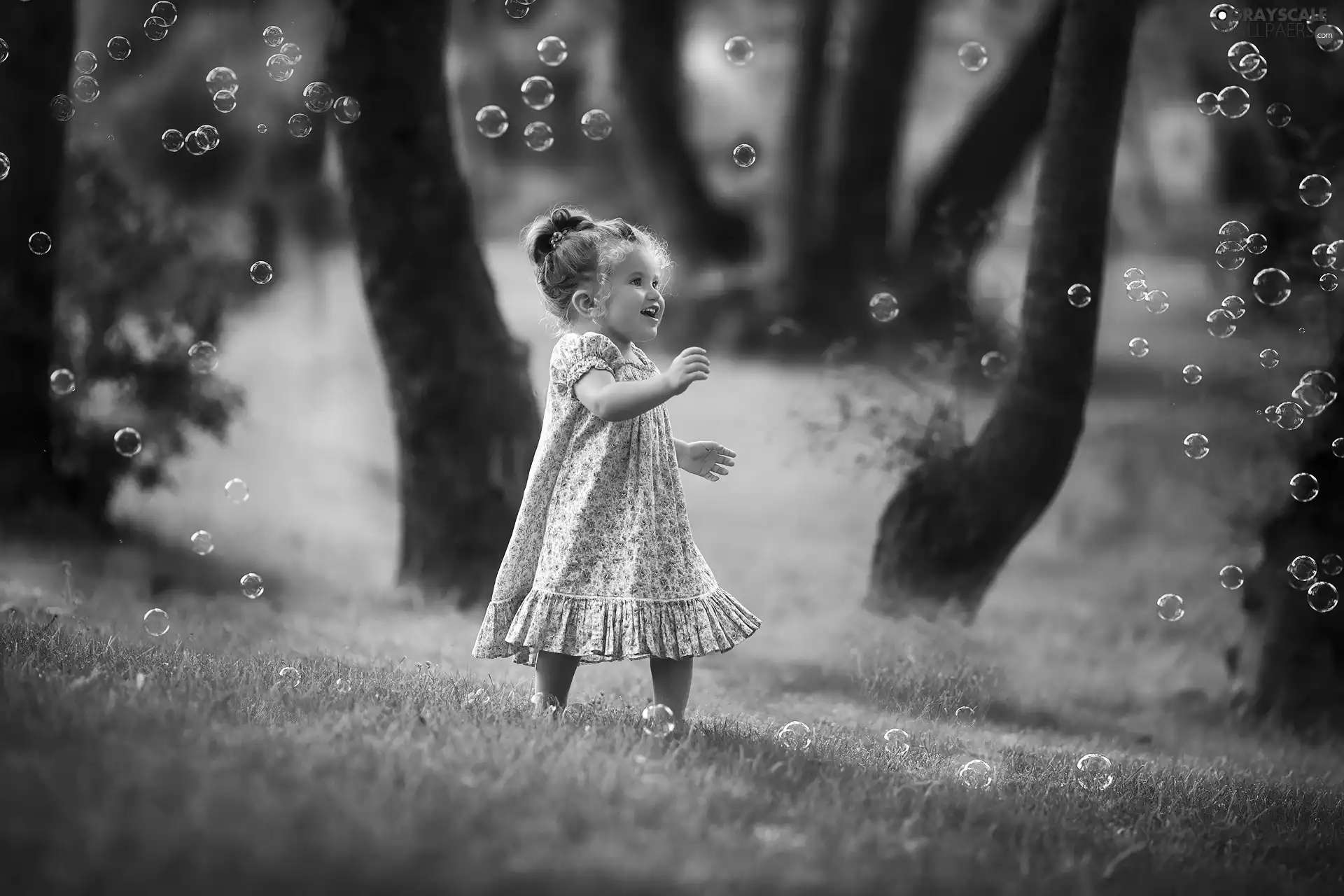 forest, trees, soap, viewes, interesting eyes, girl, Kid, grass