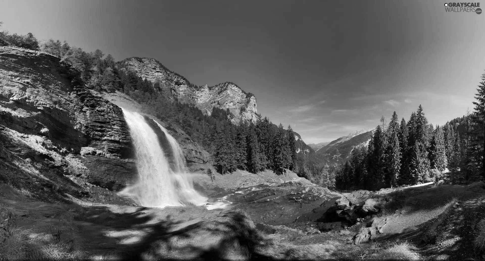 waterfall, rocks, forest, Great Rainbows