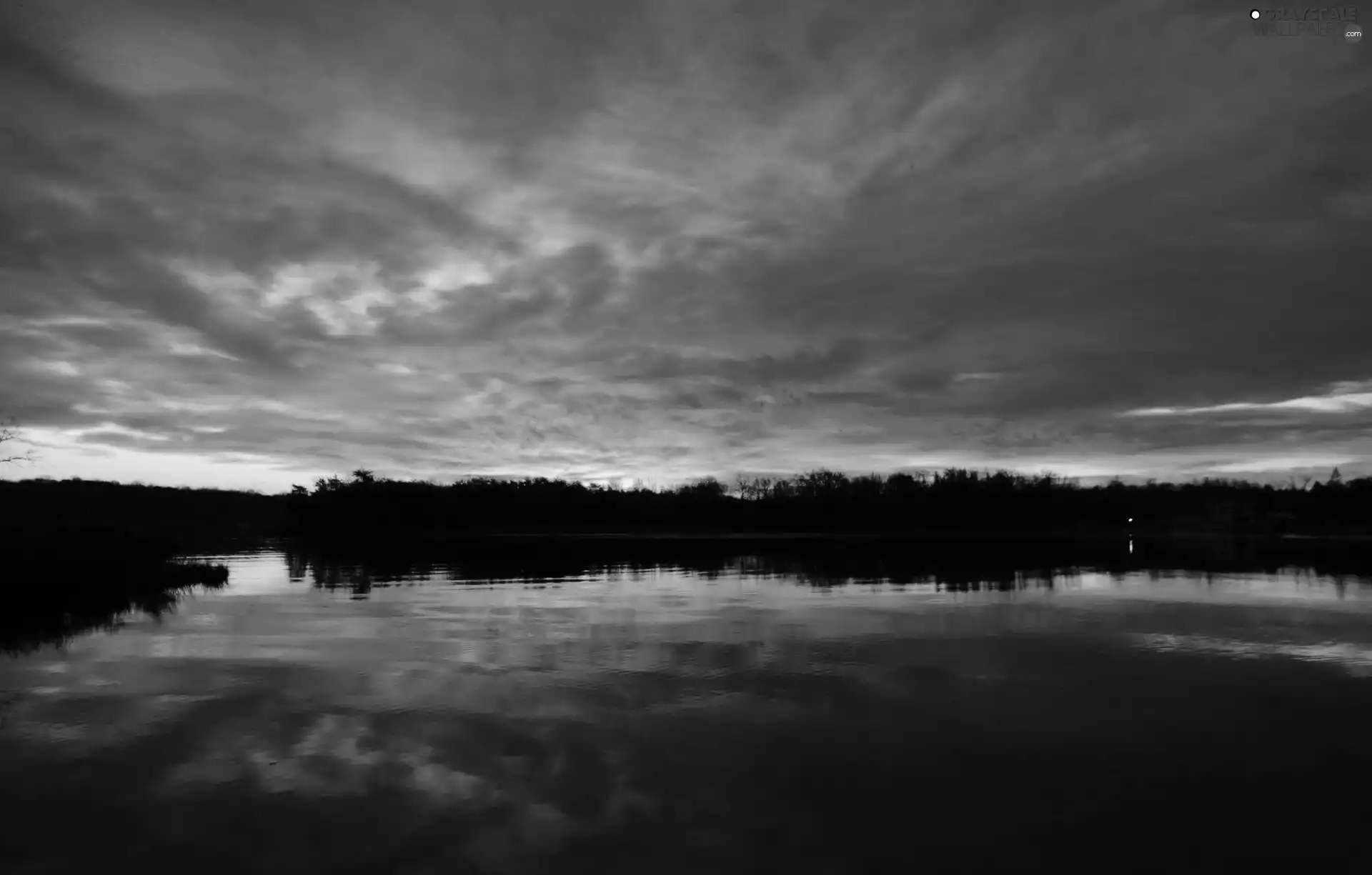 lake, clouds, forest, Sky