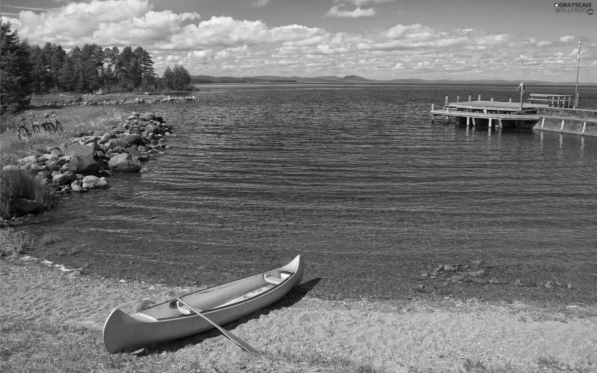 lake, Platform, forest, Boat