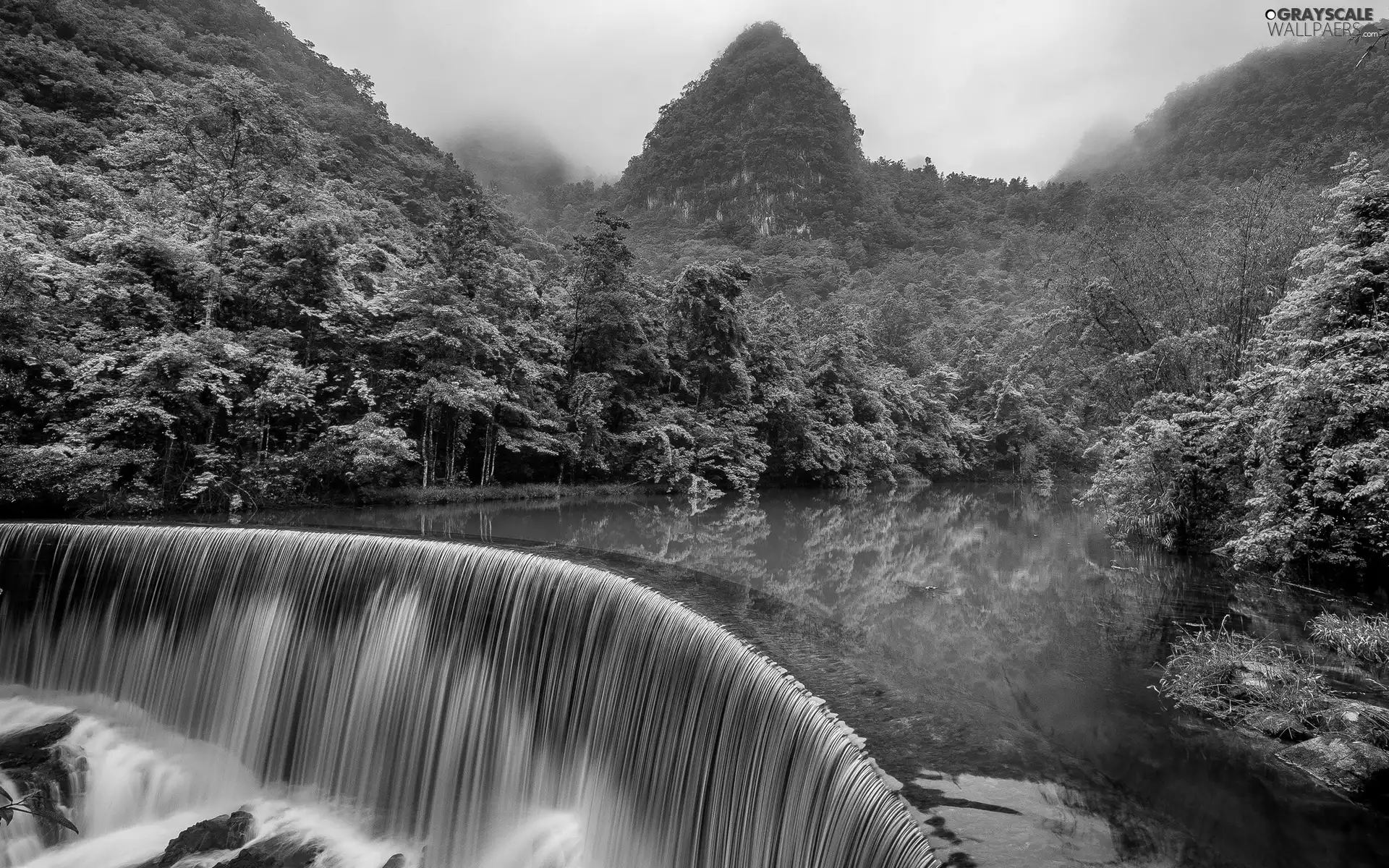 forest, Mountains, River, waterfall, China