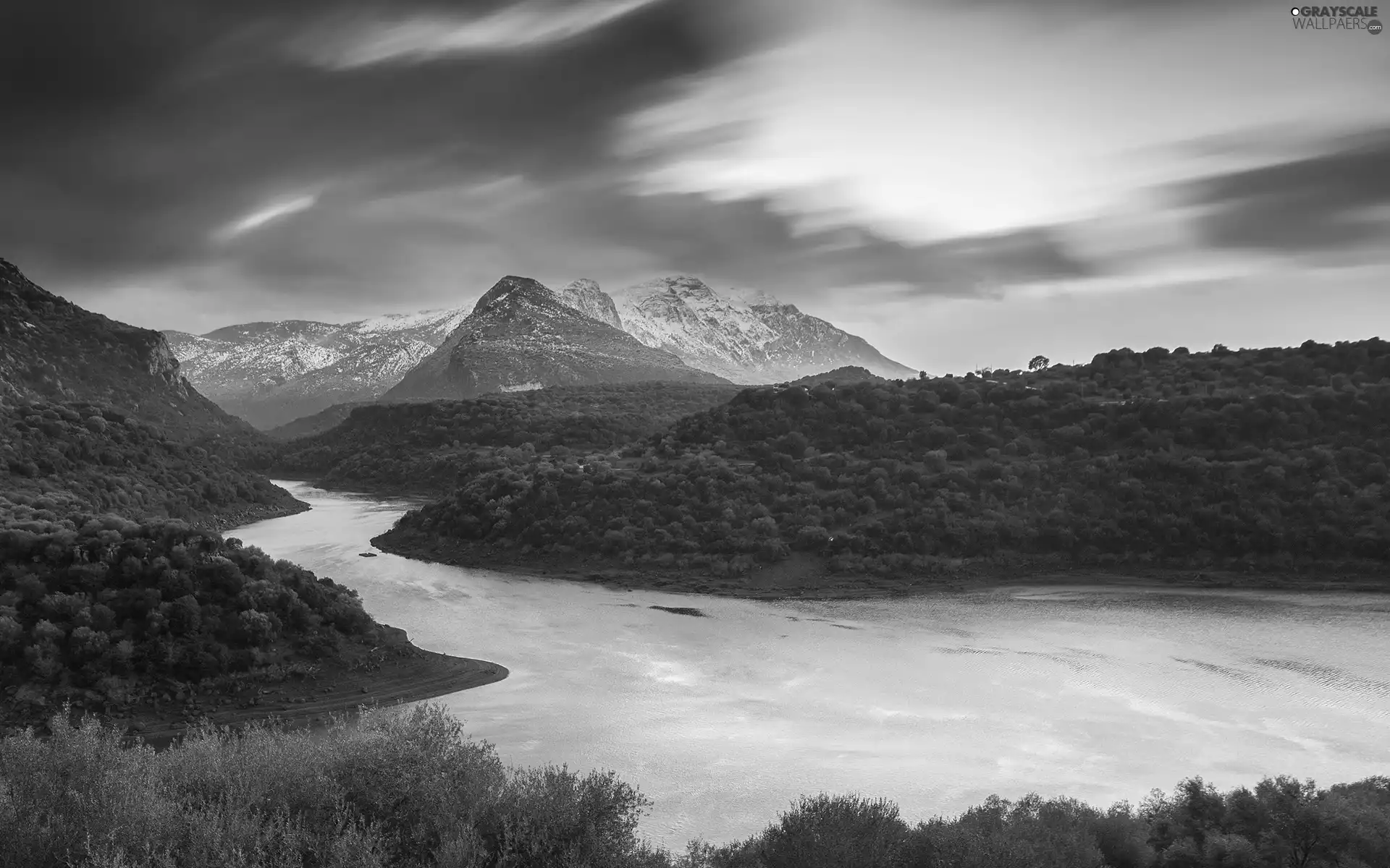 Mountains, Sky, forest, lake