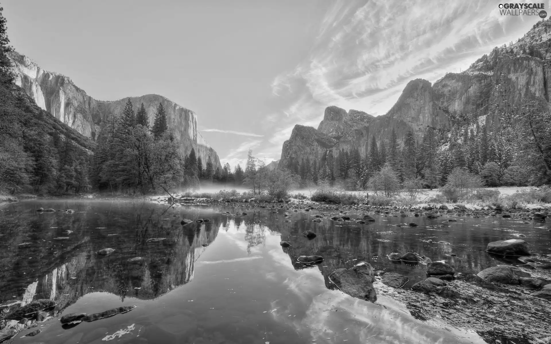 forest, Mountains, River