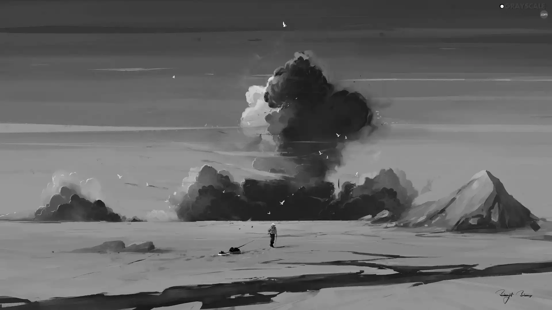 clouds, form, winter, Mountains, graphics