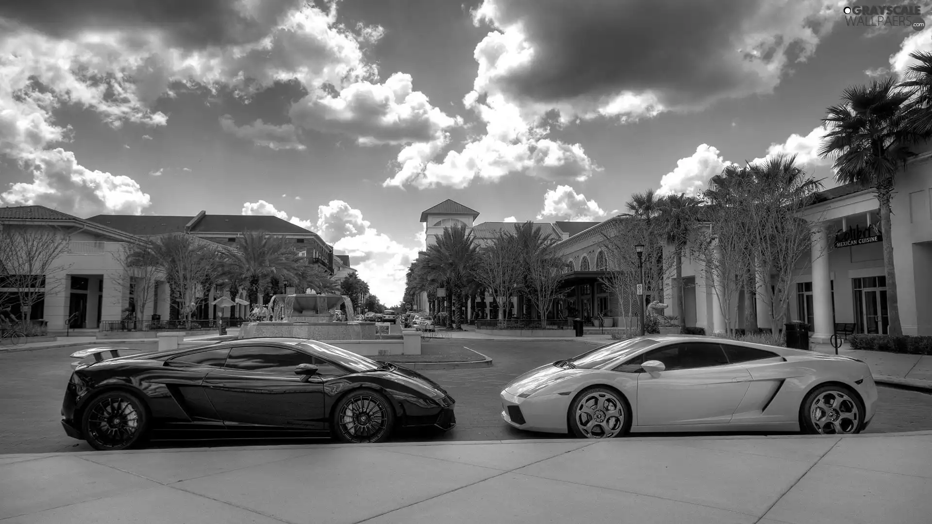 Lamborghini, Houses, fountain, Gallardo