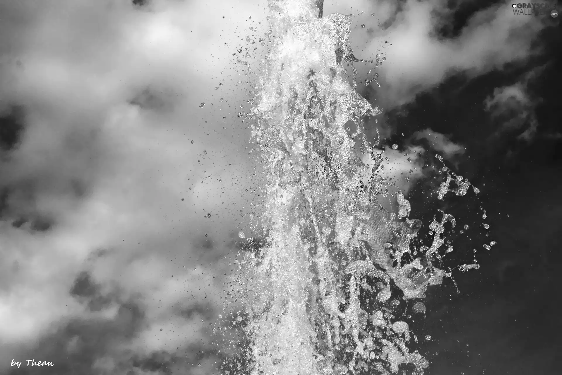 splashed, clouds, fountain, water