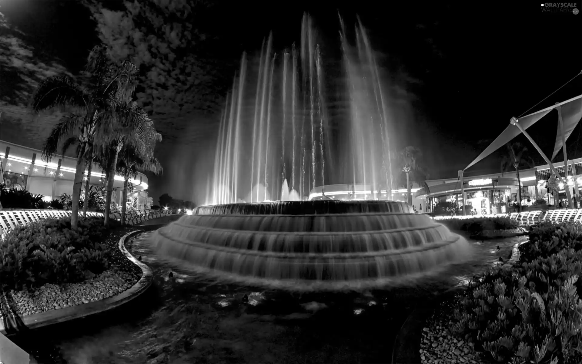 Town, Coloured, fountain, night