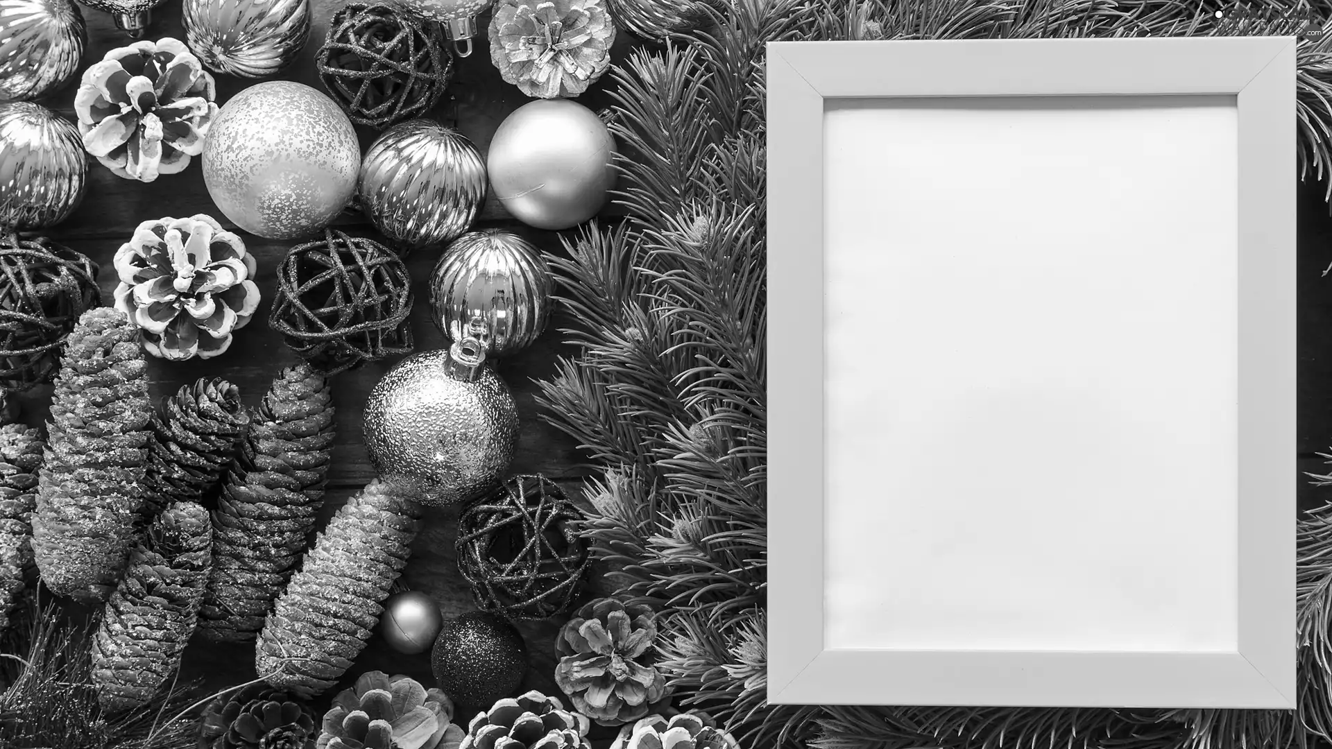 baubles, Christmas, card, frame, Twigs, cones