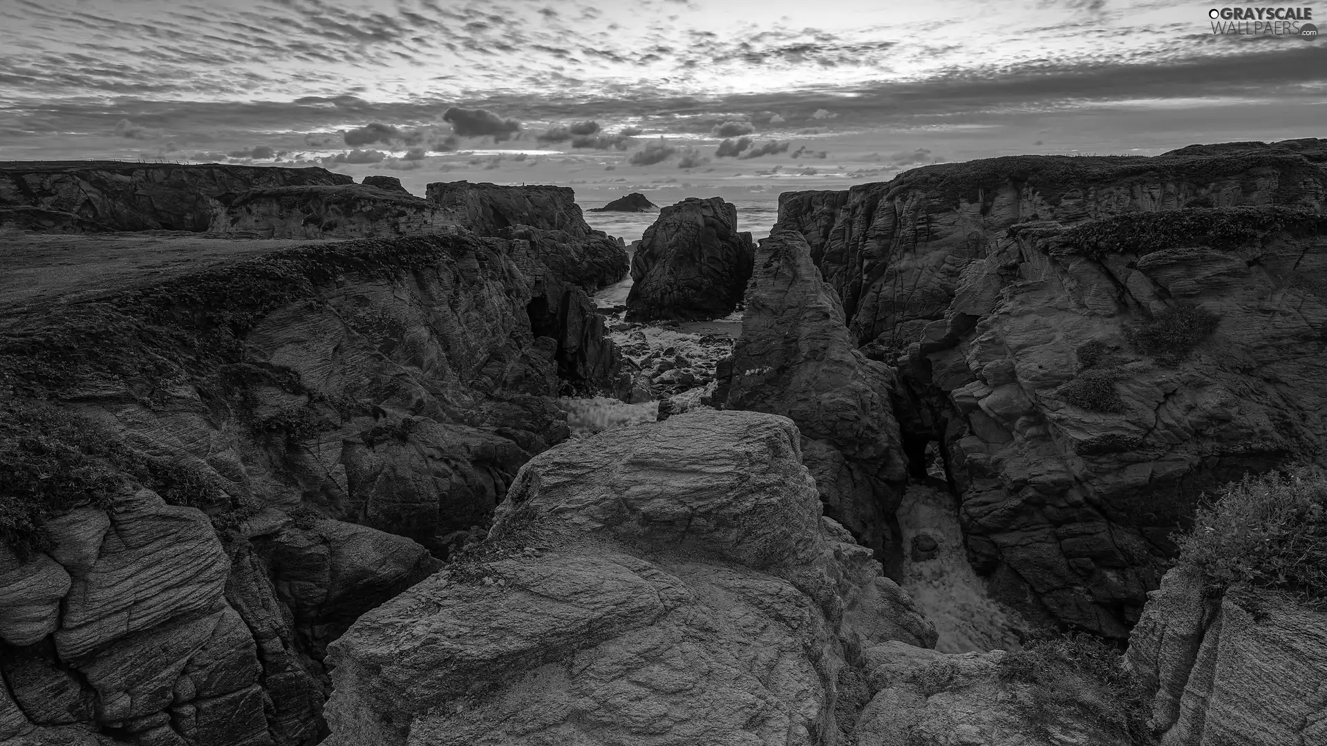 Great Sunsets, rocks, Brittany, clouds, sea, Coast, France