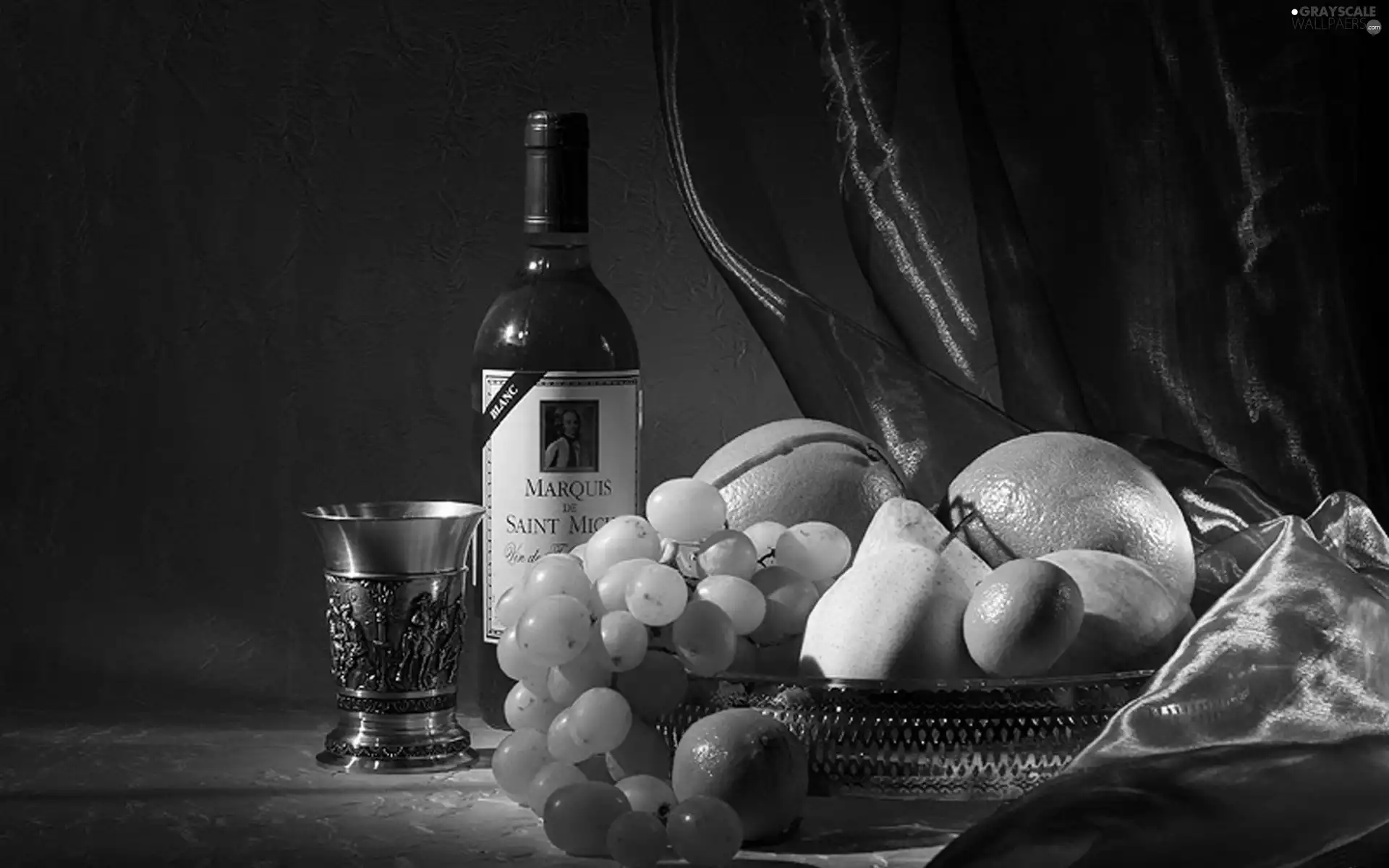 A glass, Wine, Fruits