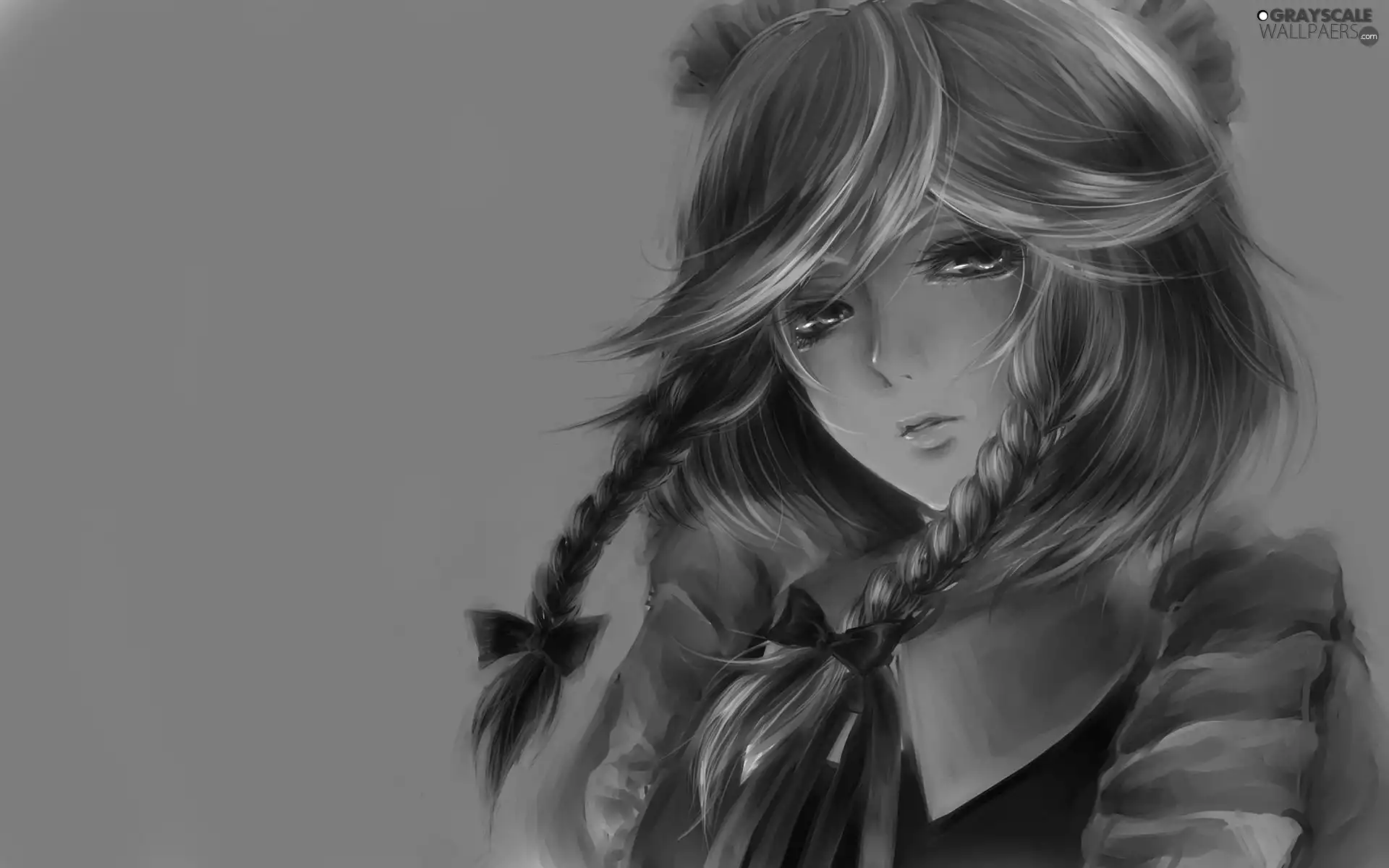 full, tears, pigtail, Eyes, girl