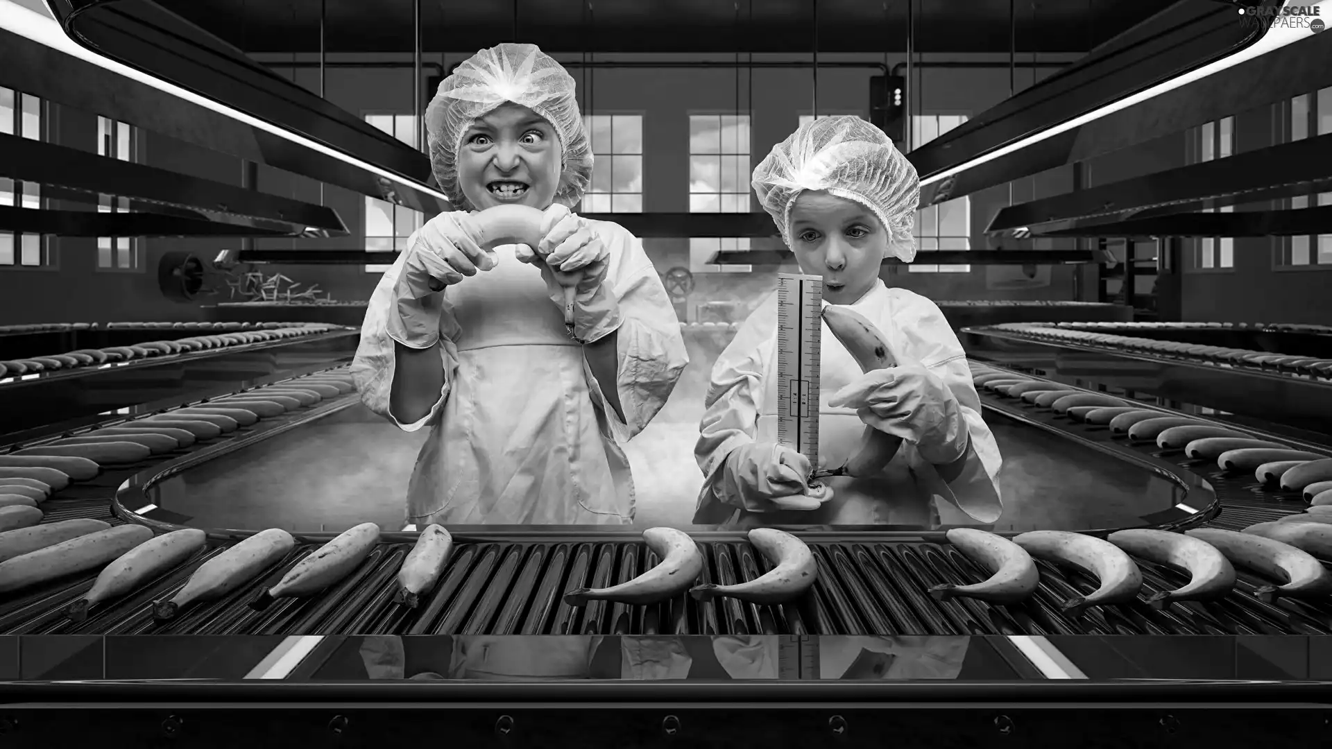 Kids, factory, Funny, bananas