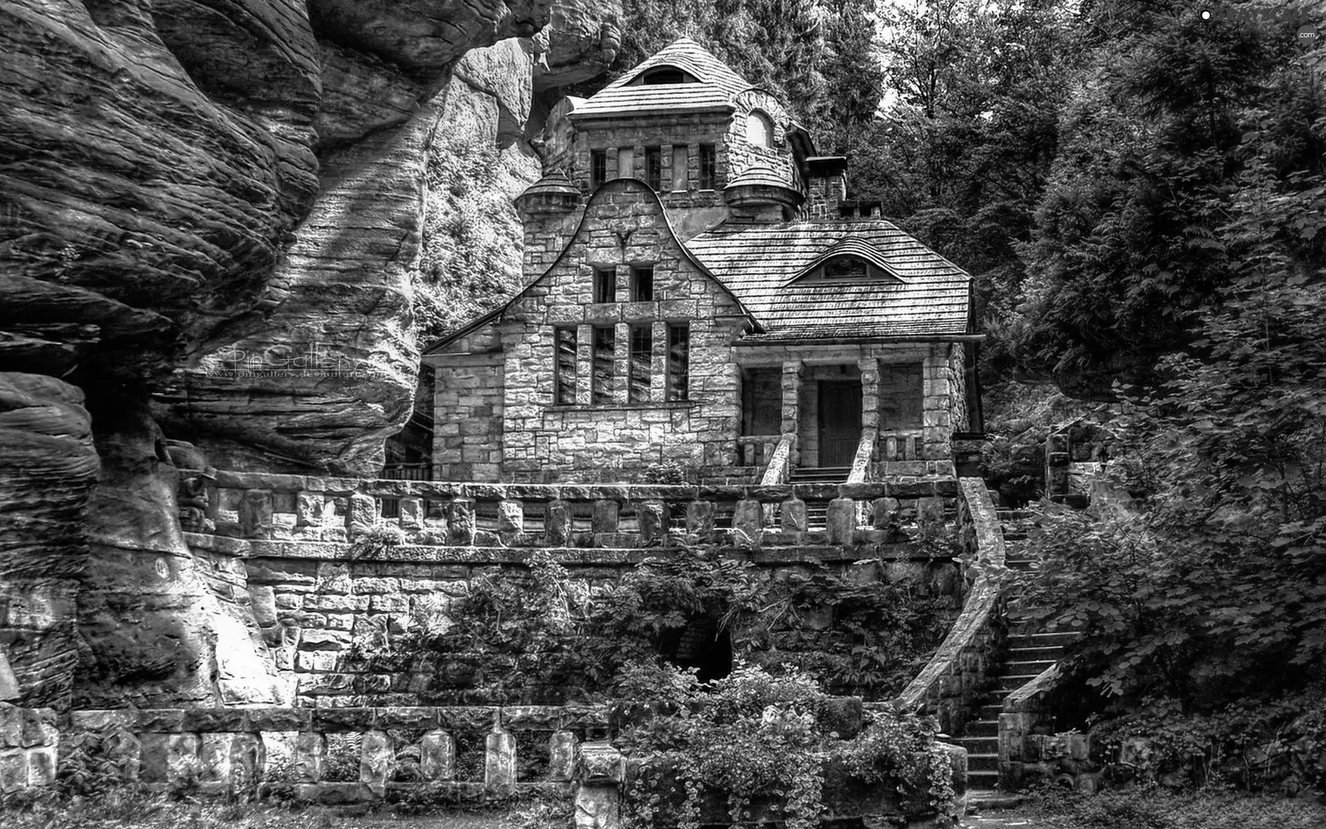 Old car, Stairs, Garden, house