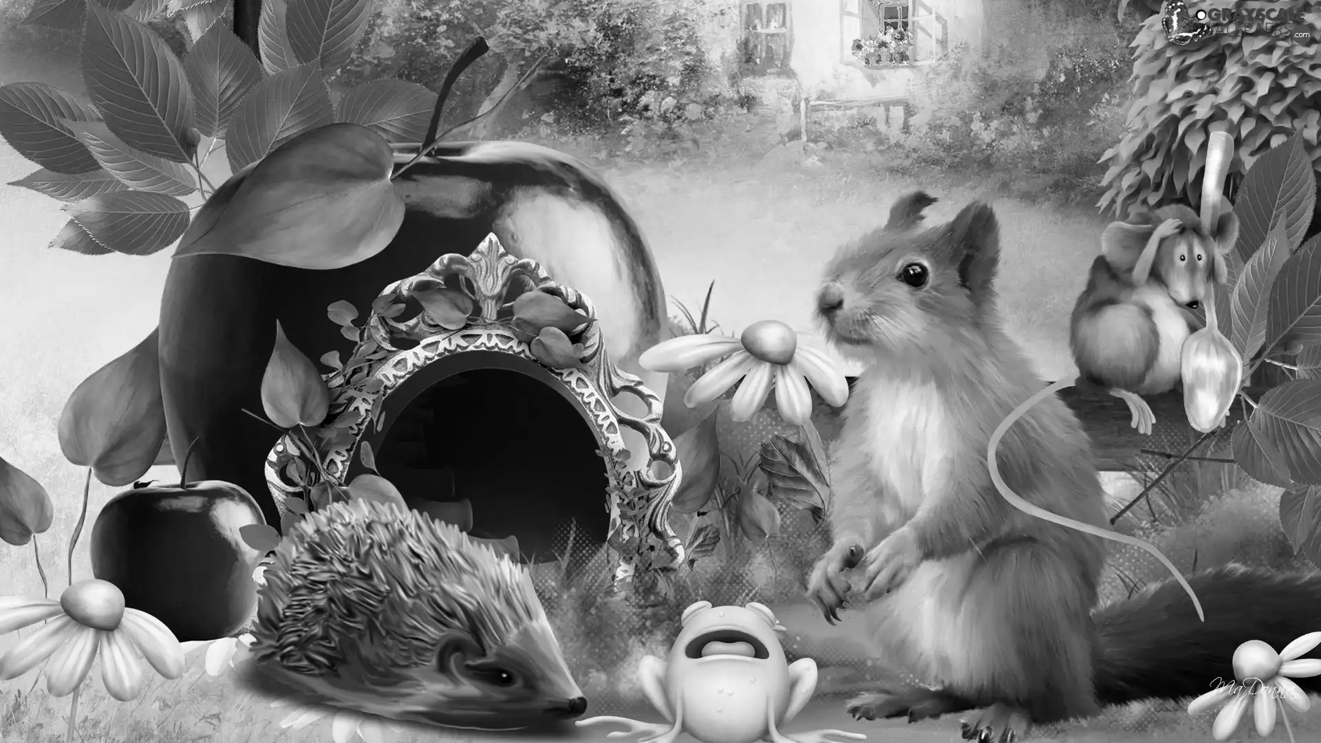 Garden, squirrel, hedgehog