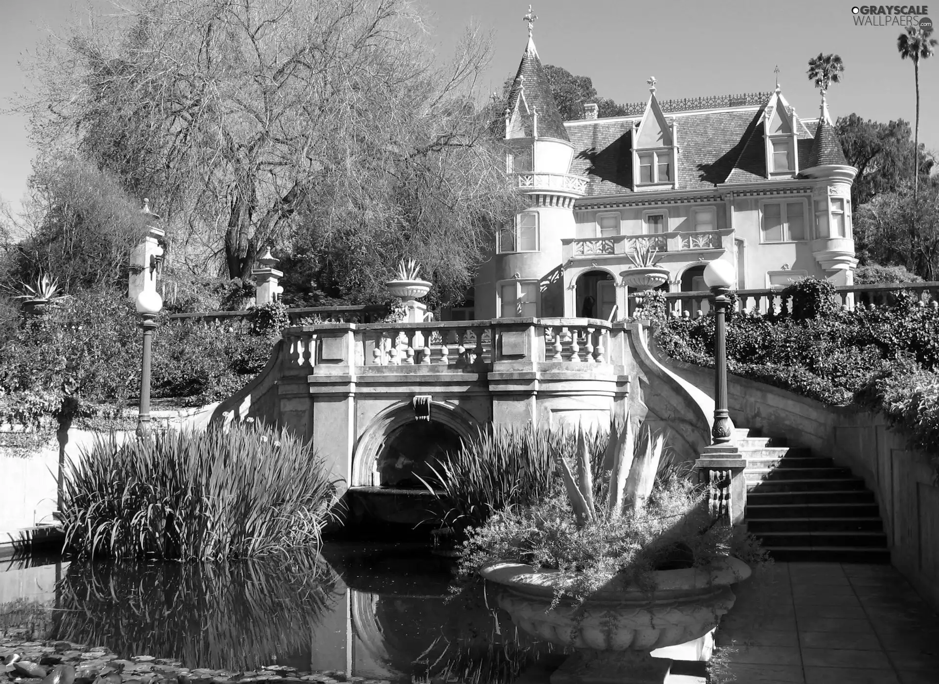 pond, palace, Garden