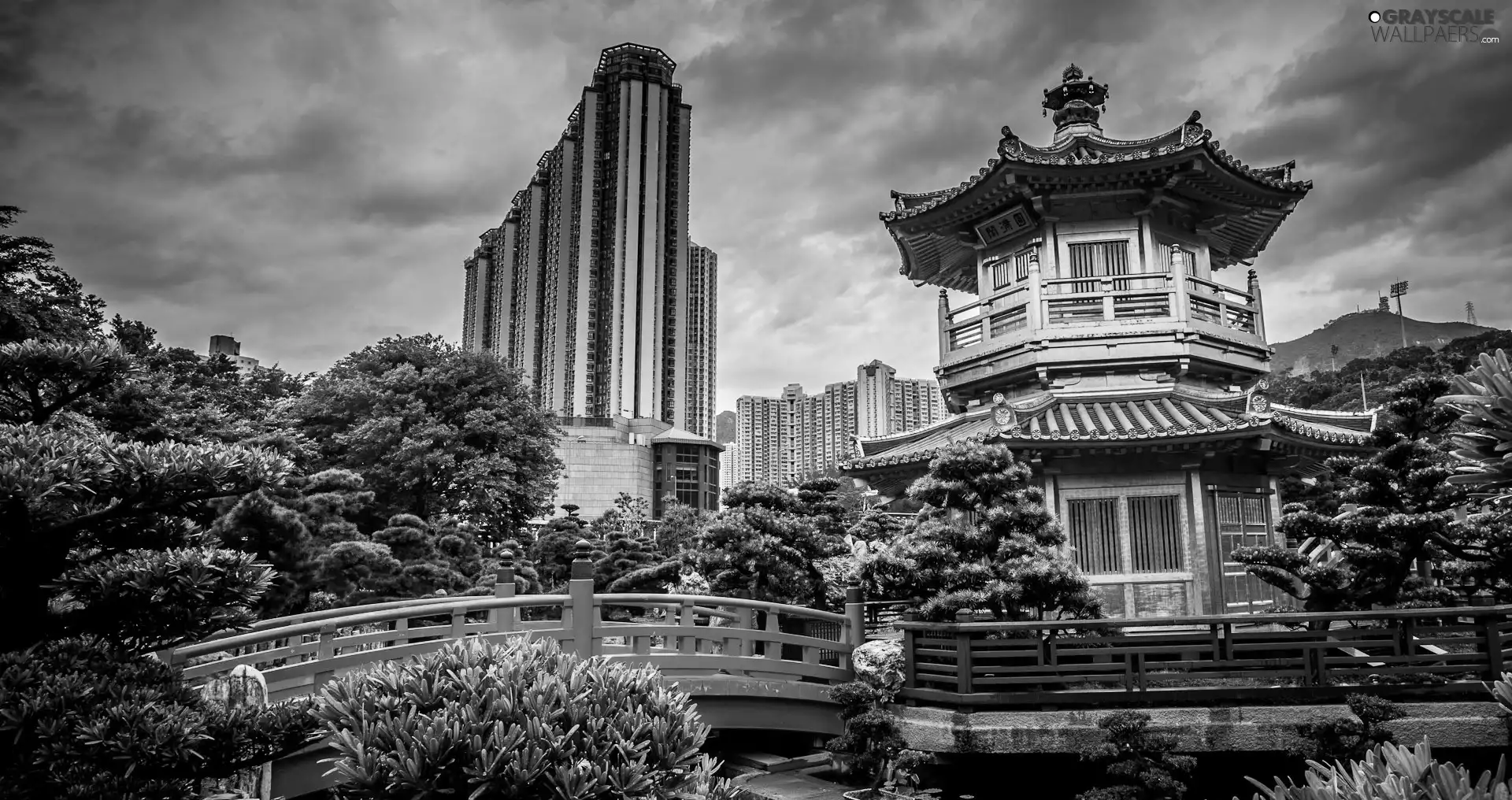 Mansion, skyscraper, Garden, bridges