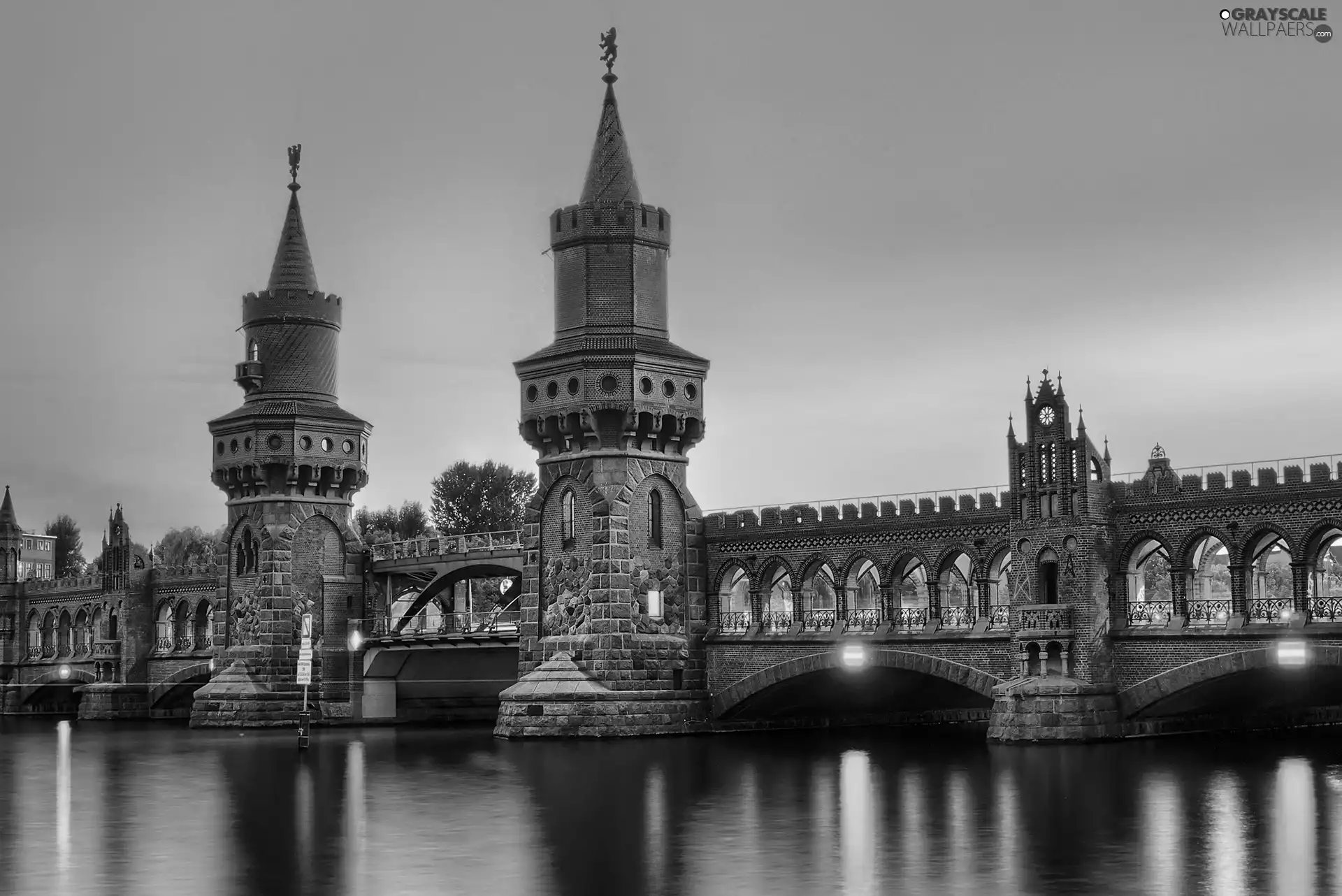 Floodlit, bridge, Germany, antique