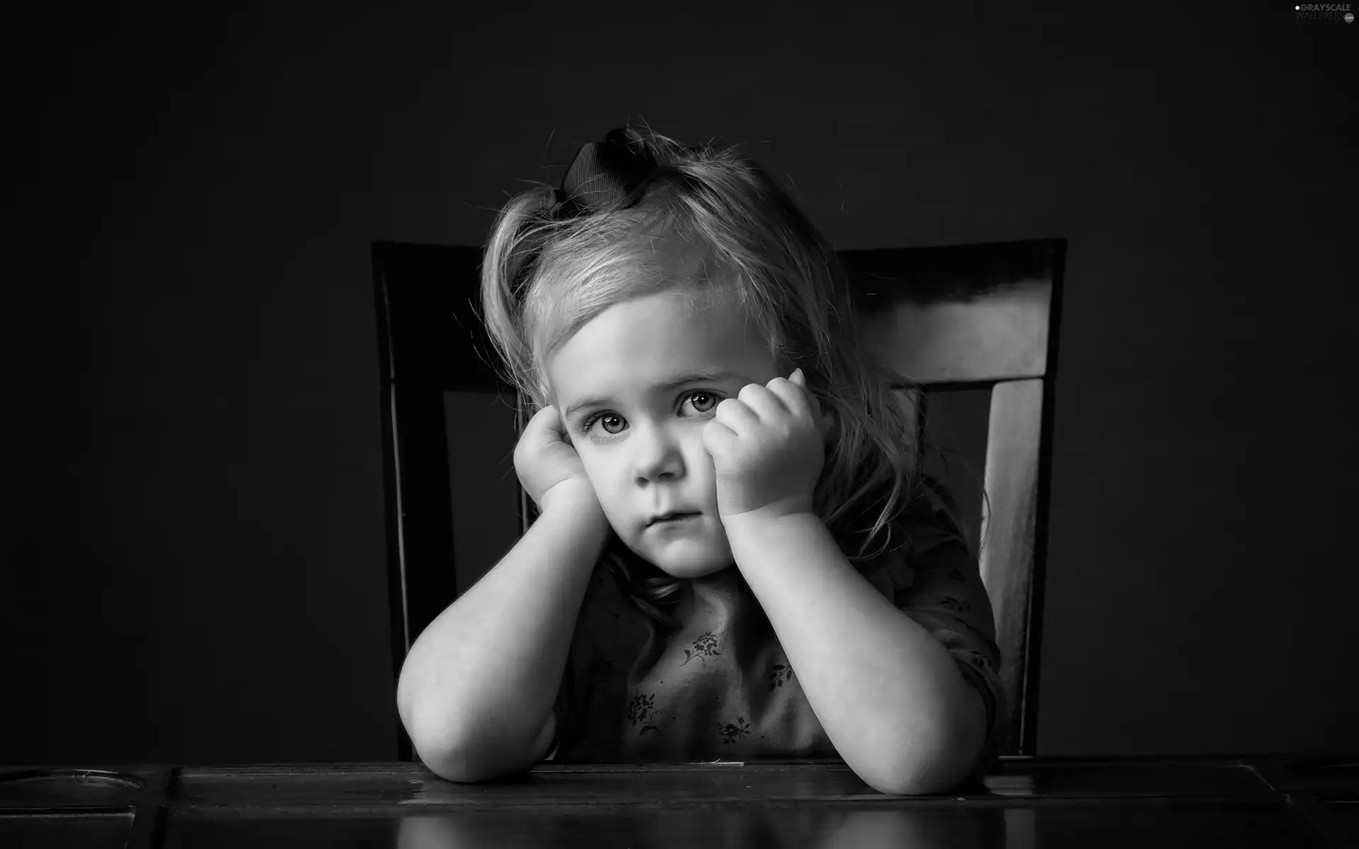 sad, Table, Chair, girl