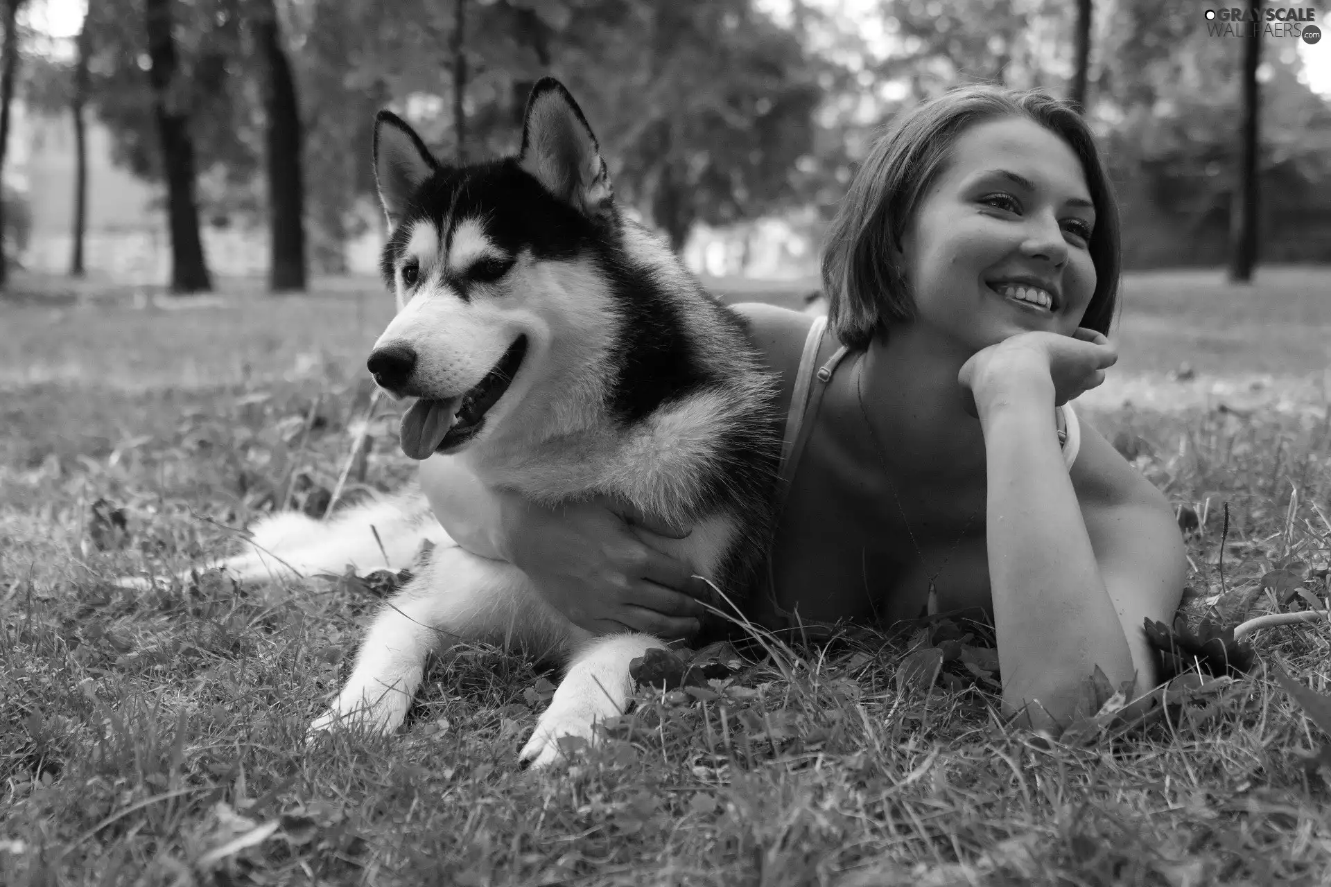 Park, Siberian Husky, girl