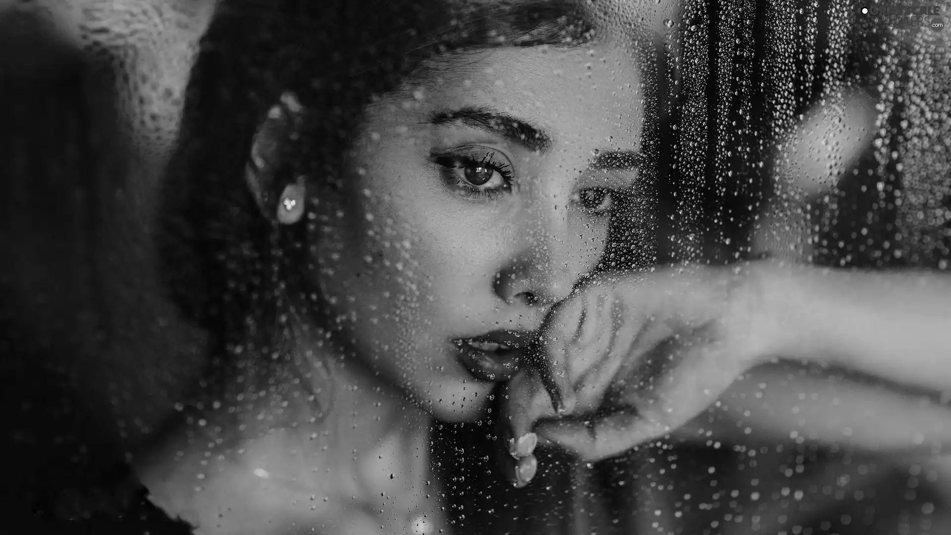 Women, drops, Rain, Glass