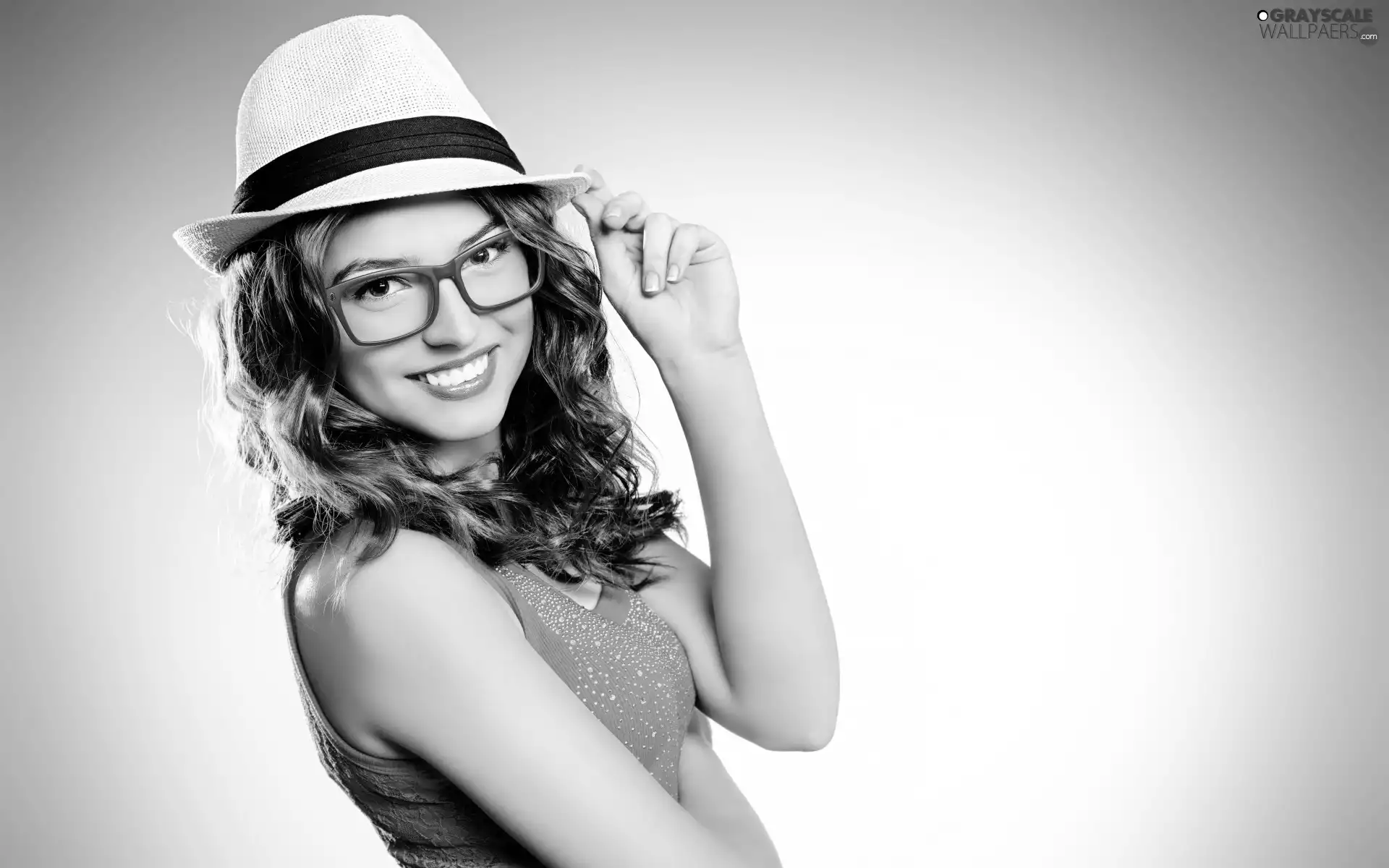 Glasses, Hat, Smile, make-up, Women