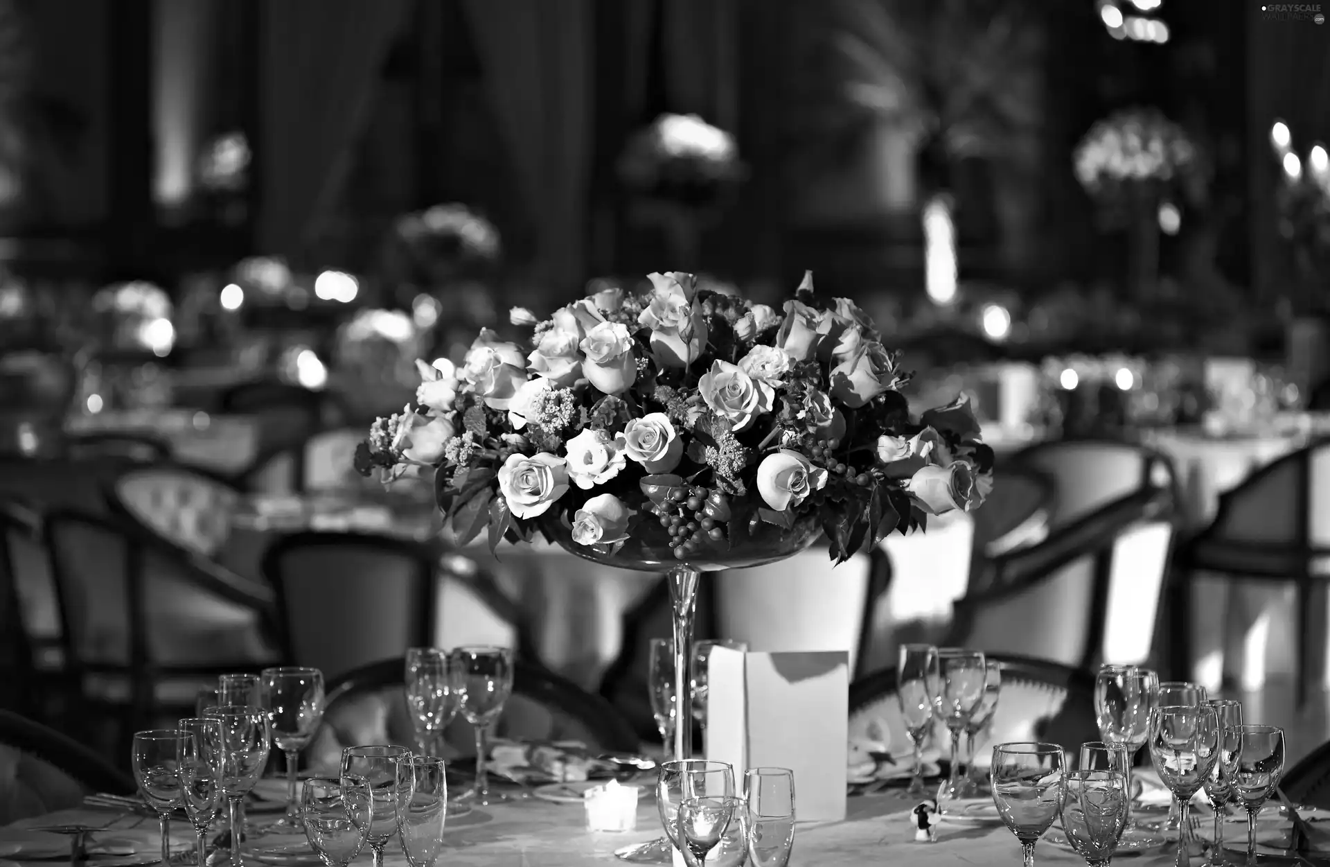 Pink, bouquet, glasses, roses