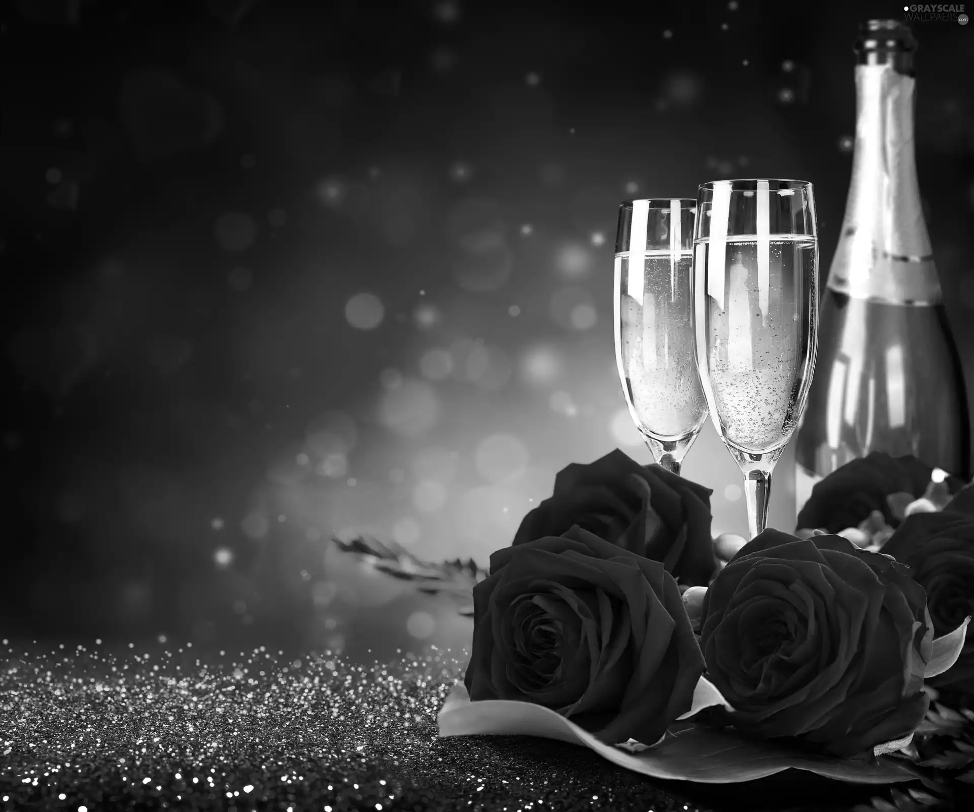 glasses, Champagne, roses