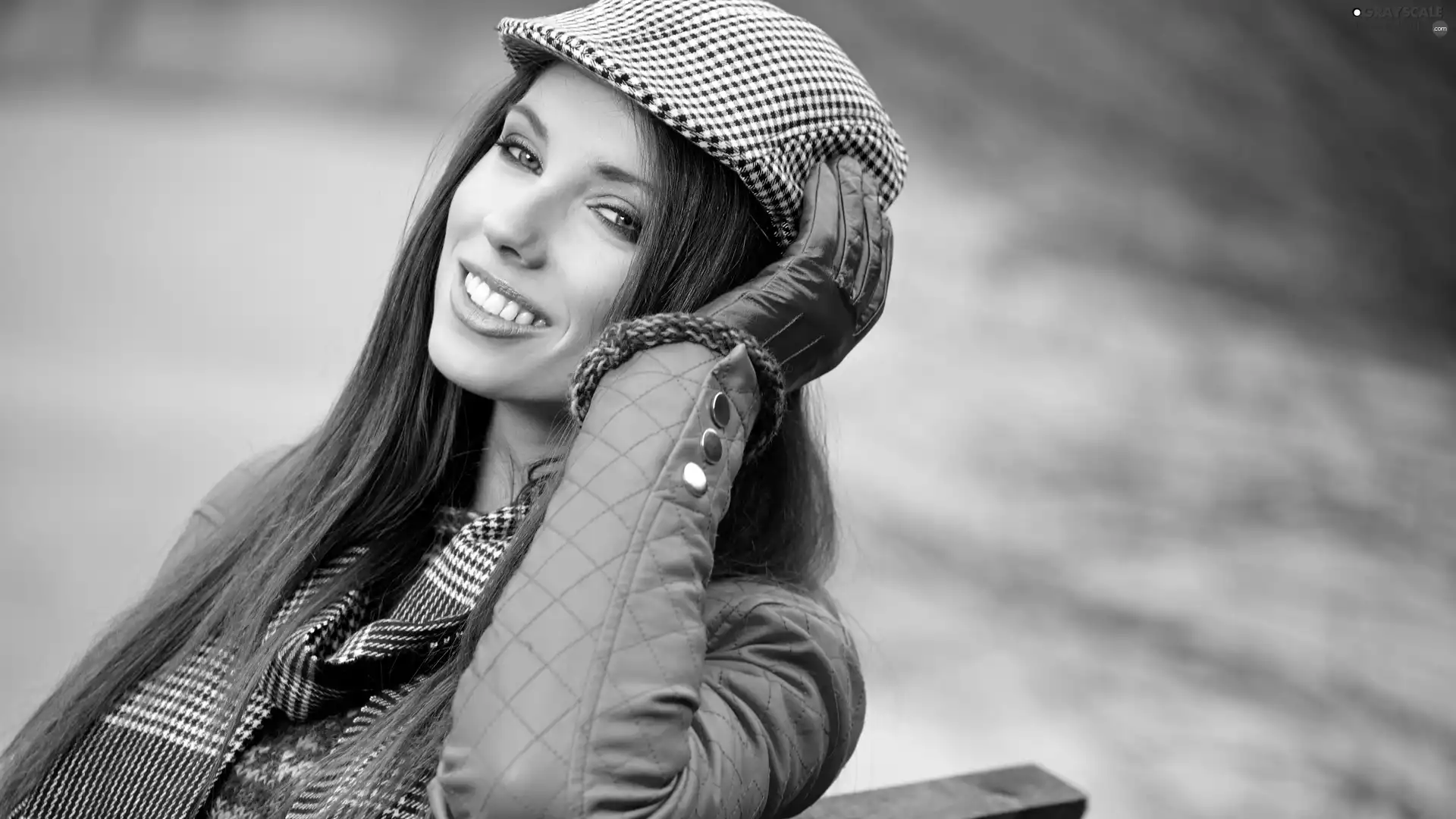 shawl, Smile, Jacked, Hat, Women, red hot, Gloves