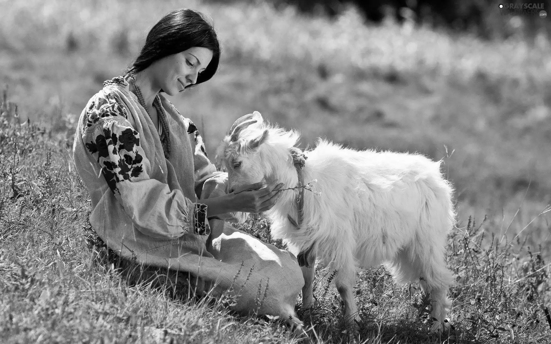 Women, small, Goat, Meadow