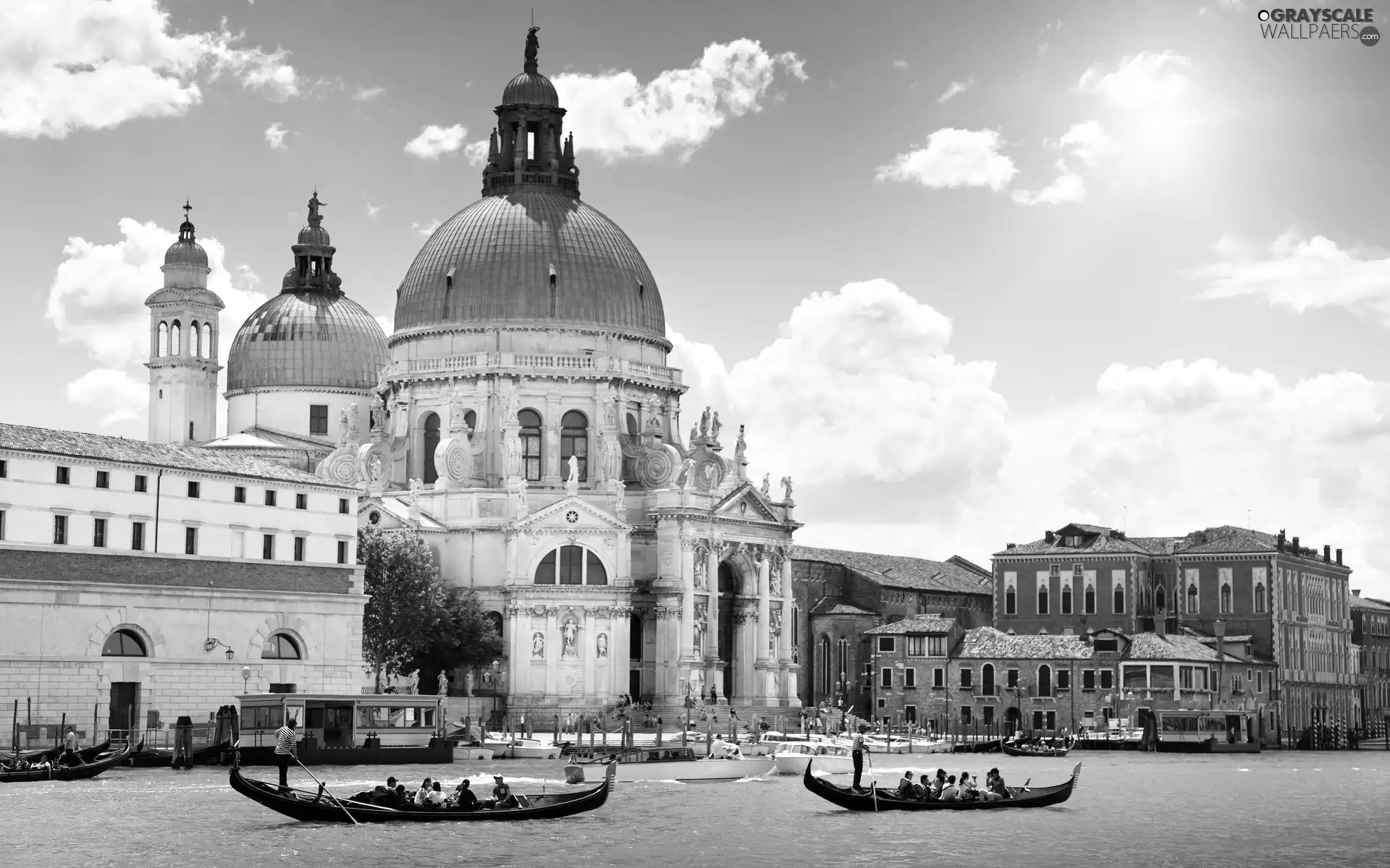 Town, basilica, Gondolas, Venice