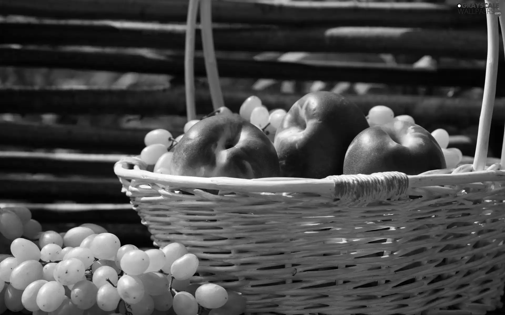 basket, nectarines, Grapes, wicker