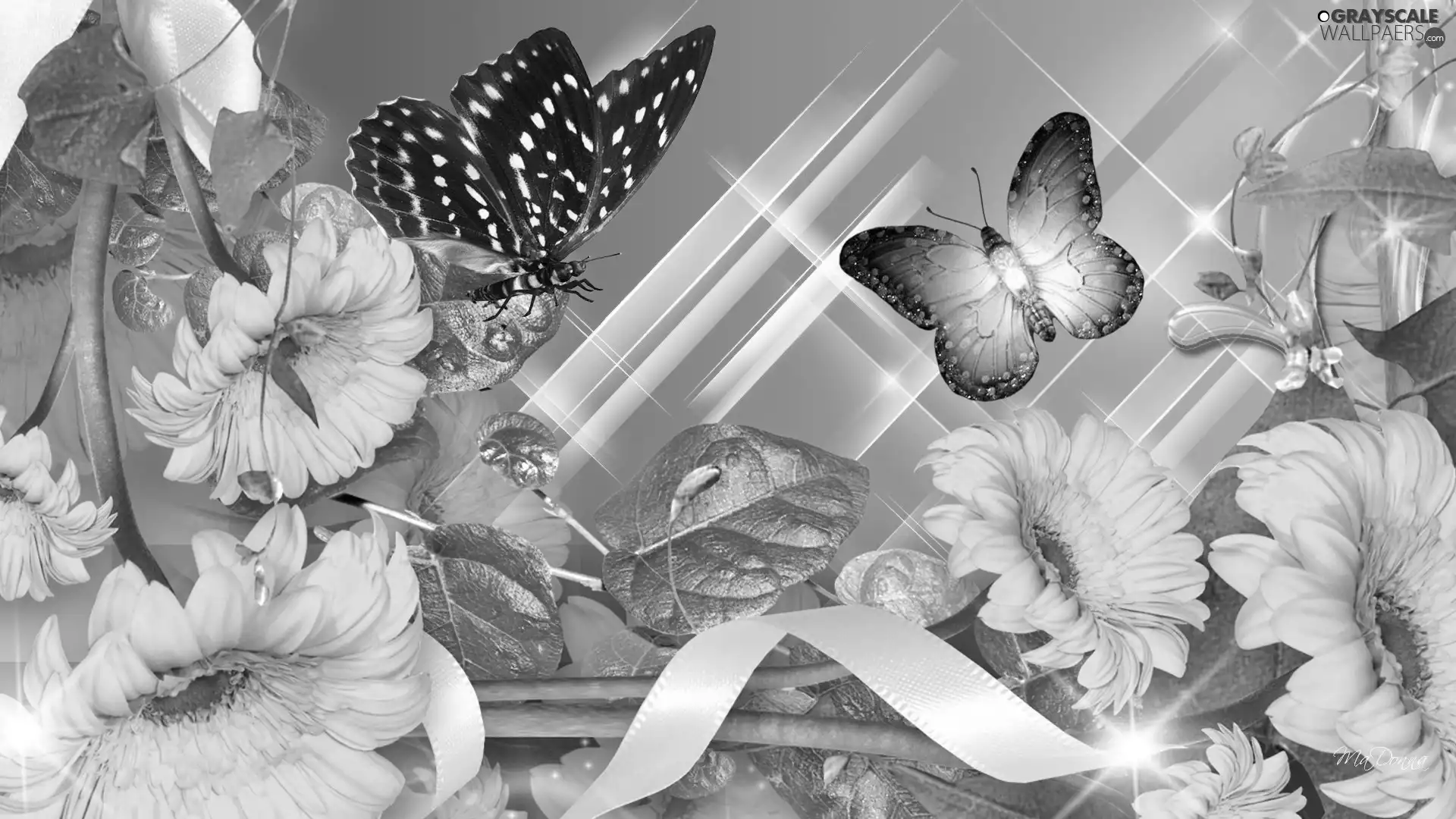 graphics, Computer, Flowers, butterflies, Yellow