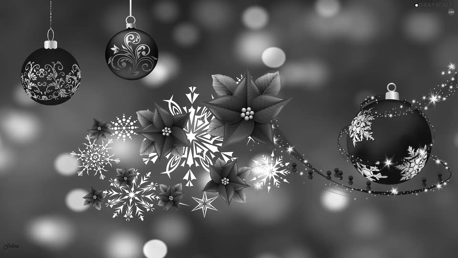 Flowers, Christmas, graphics, baubles