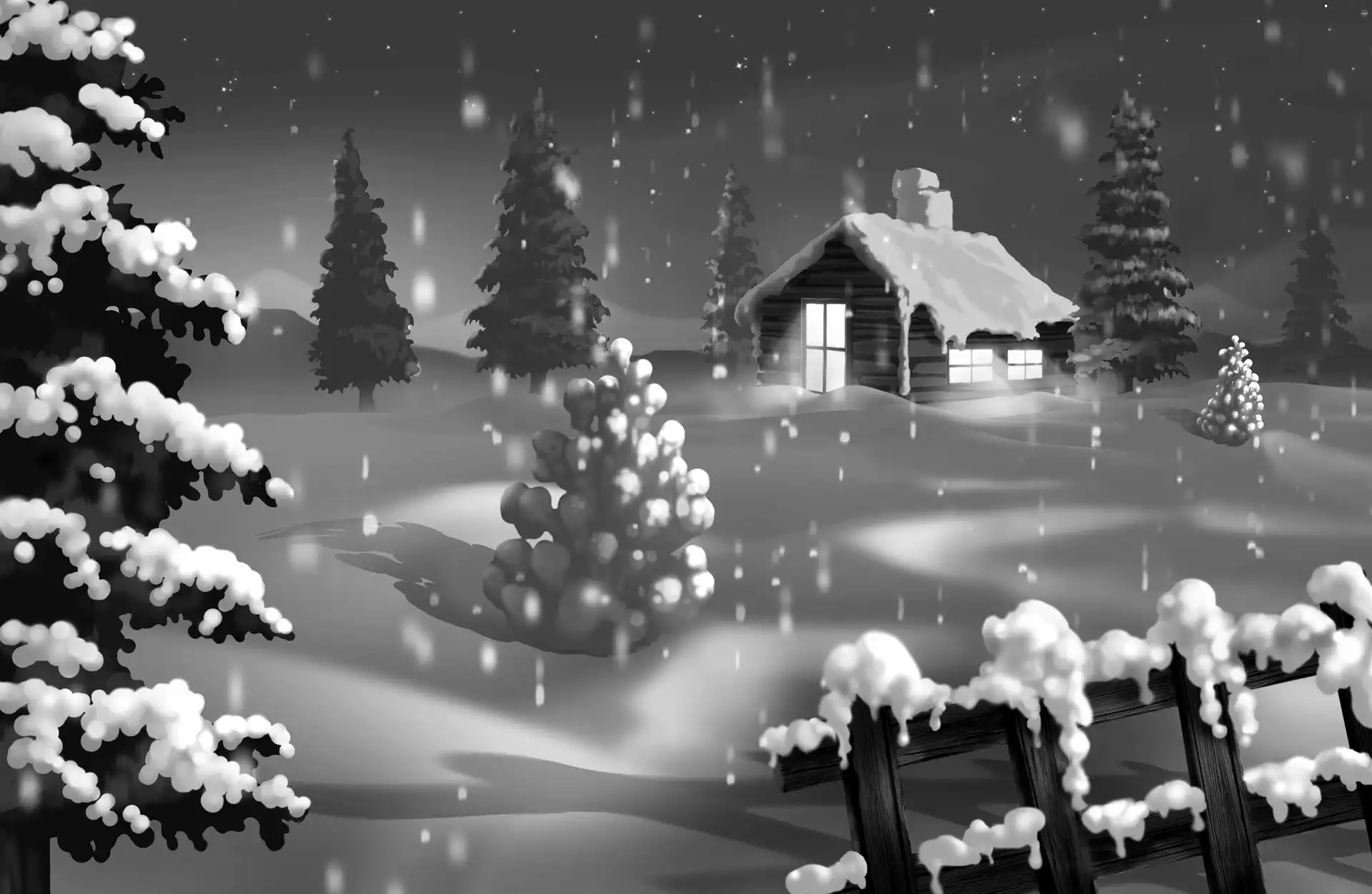 winter, house, 2D Graphics, snow