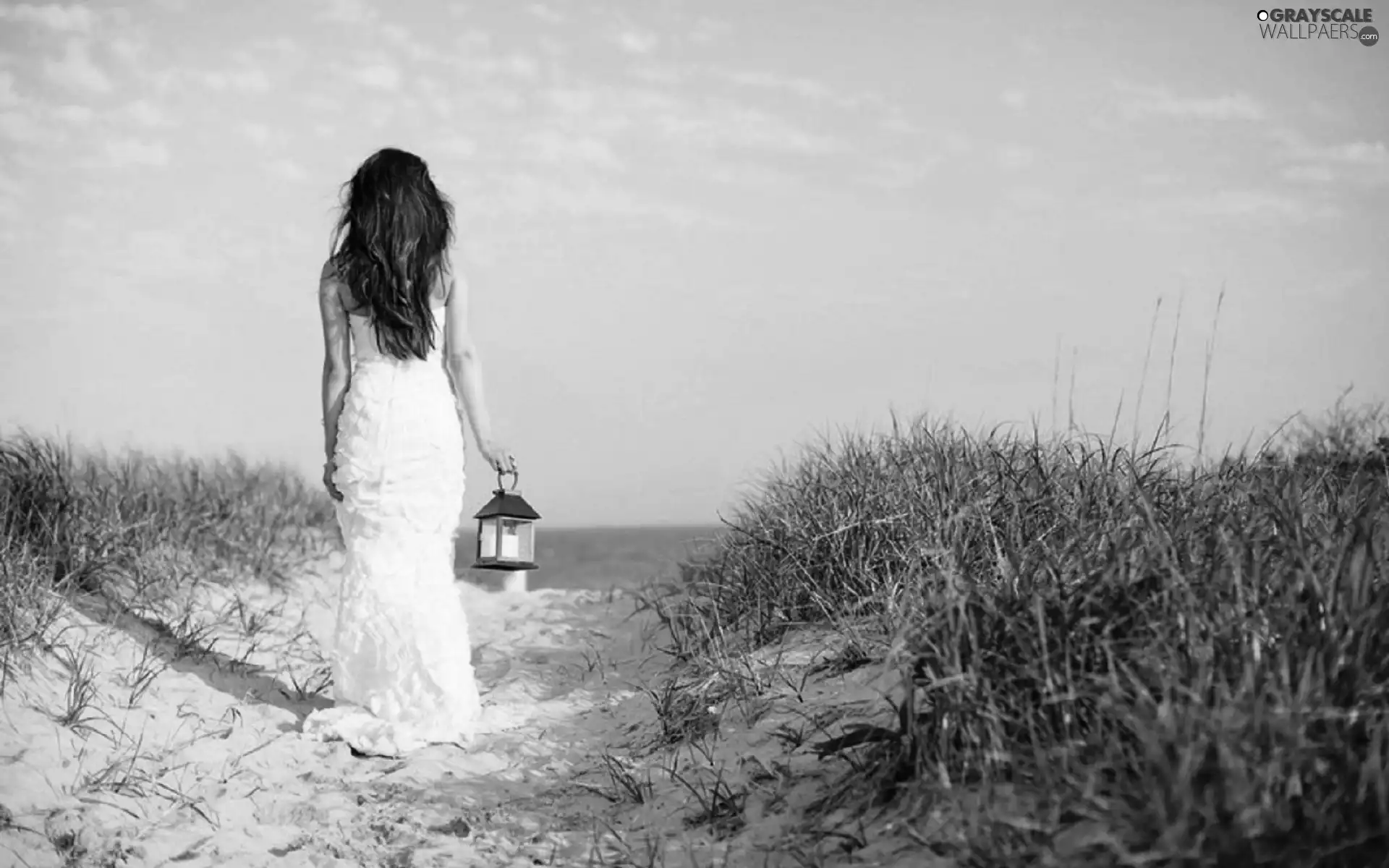 Coast, girl, grass, Beaches, Sand, Lamplight