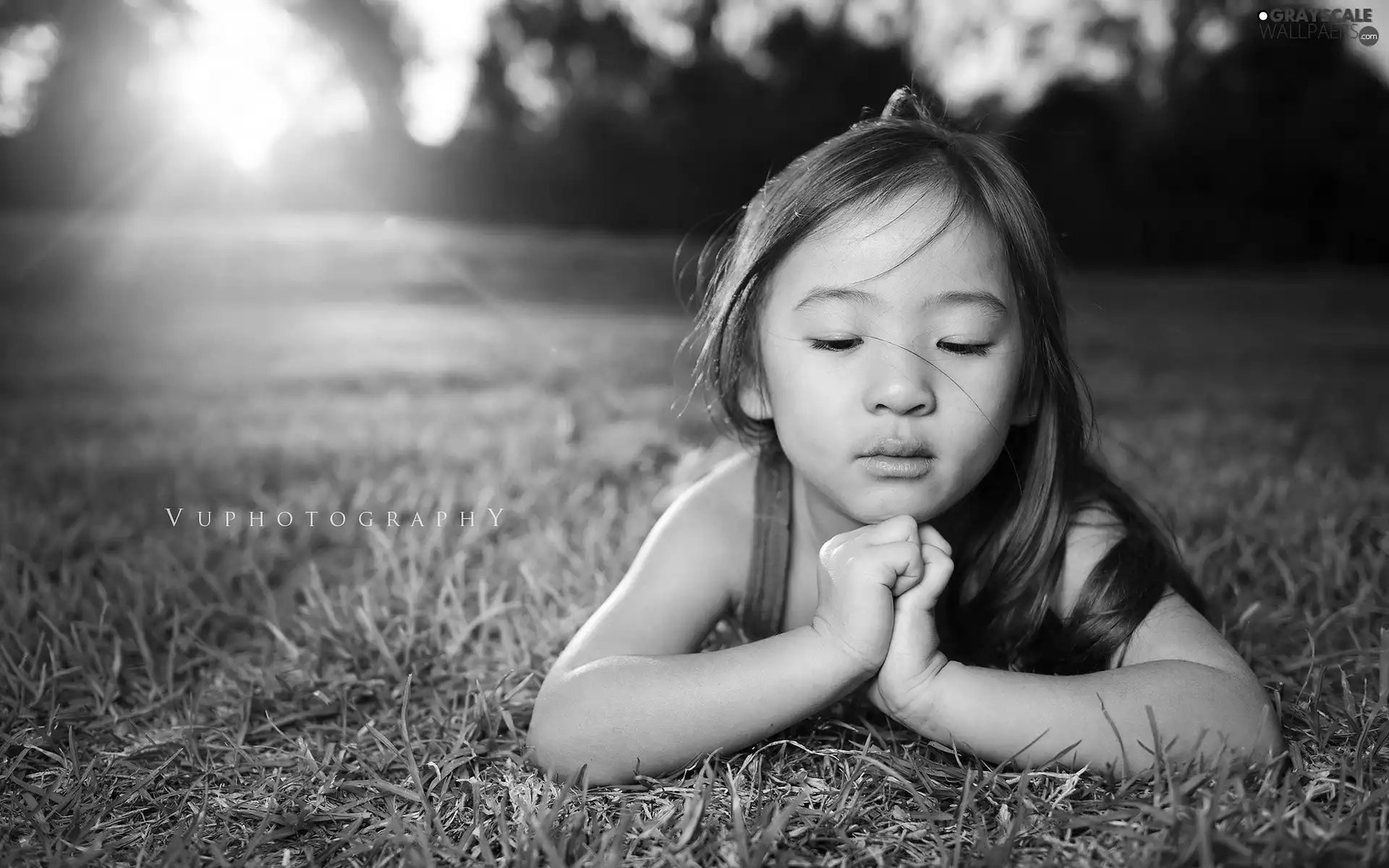 girl, sun, grass, west