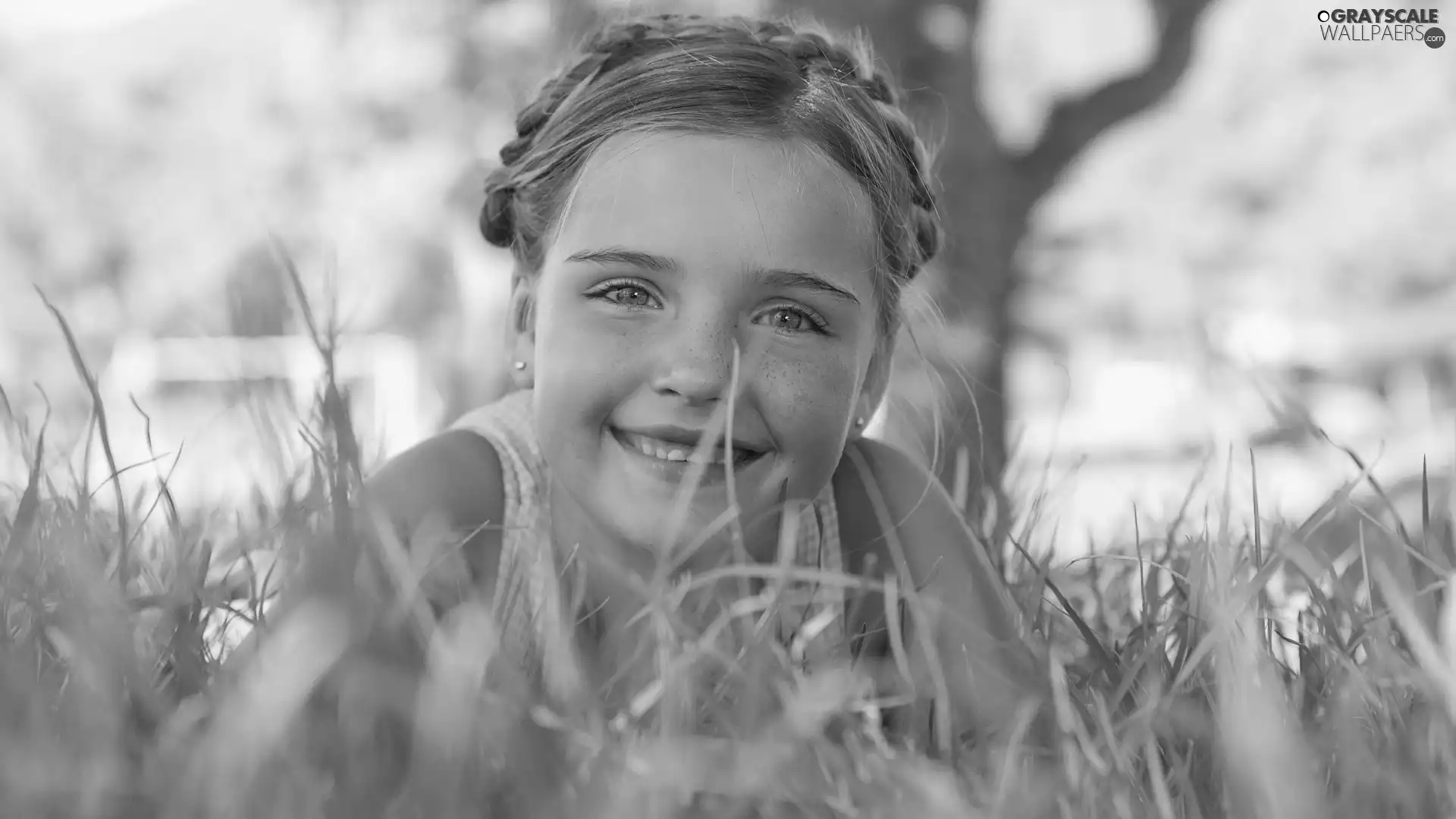 grass, girl, Smile