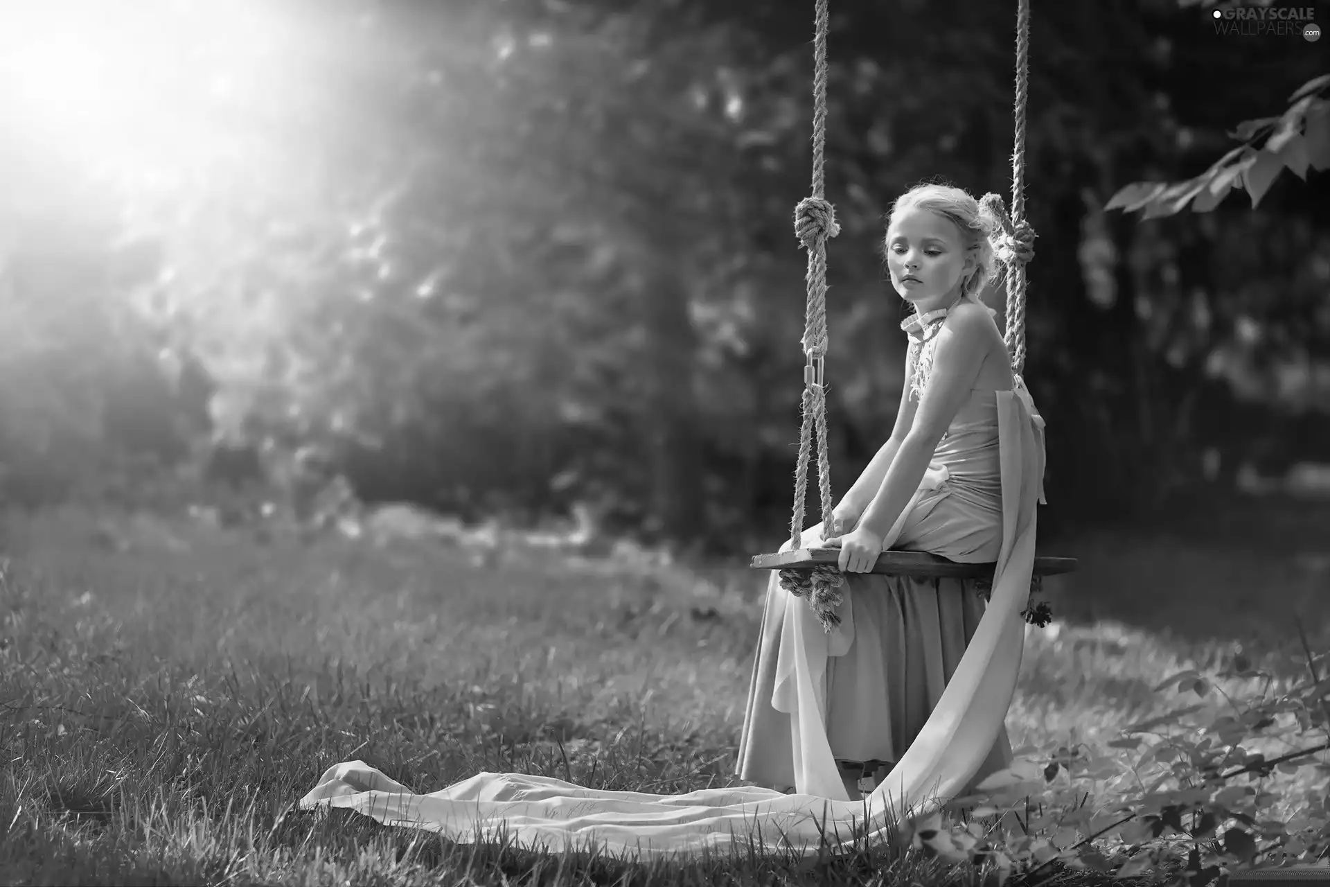 grass, girl, Swing