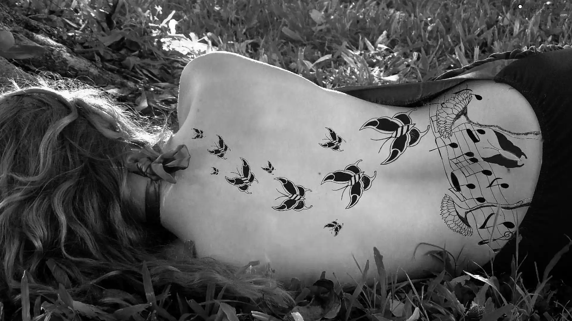 Women, musical, grass, Tattoo